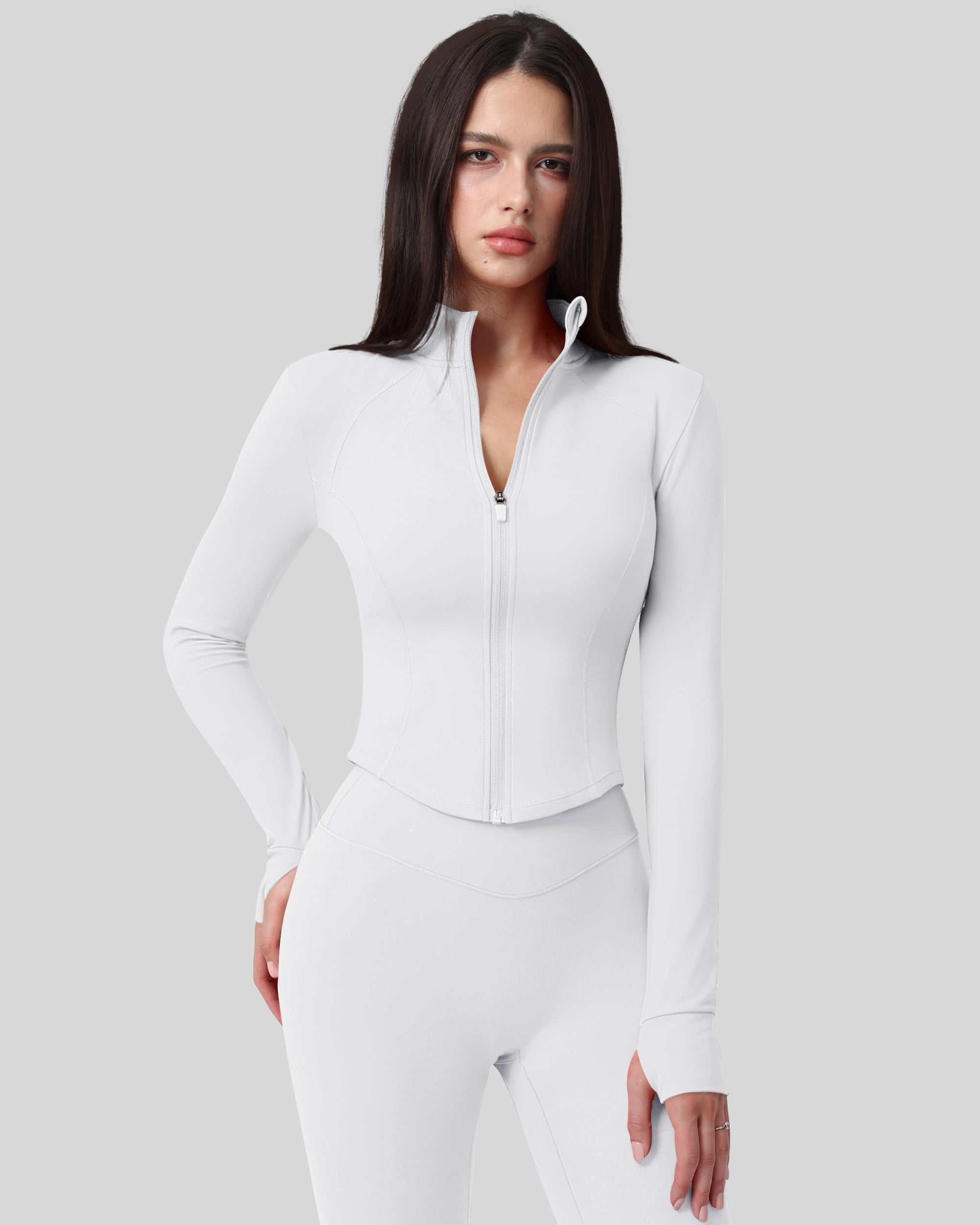 Workout Tops for Women Cropped Long Sleeve Zip Up Jacket BBL Gym 262803