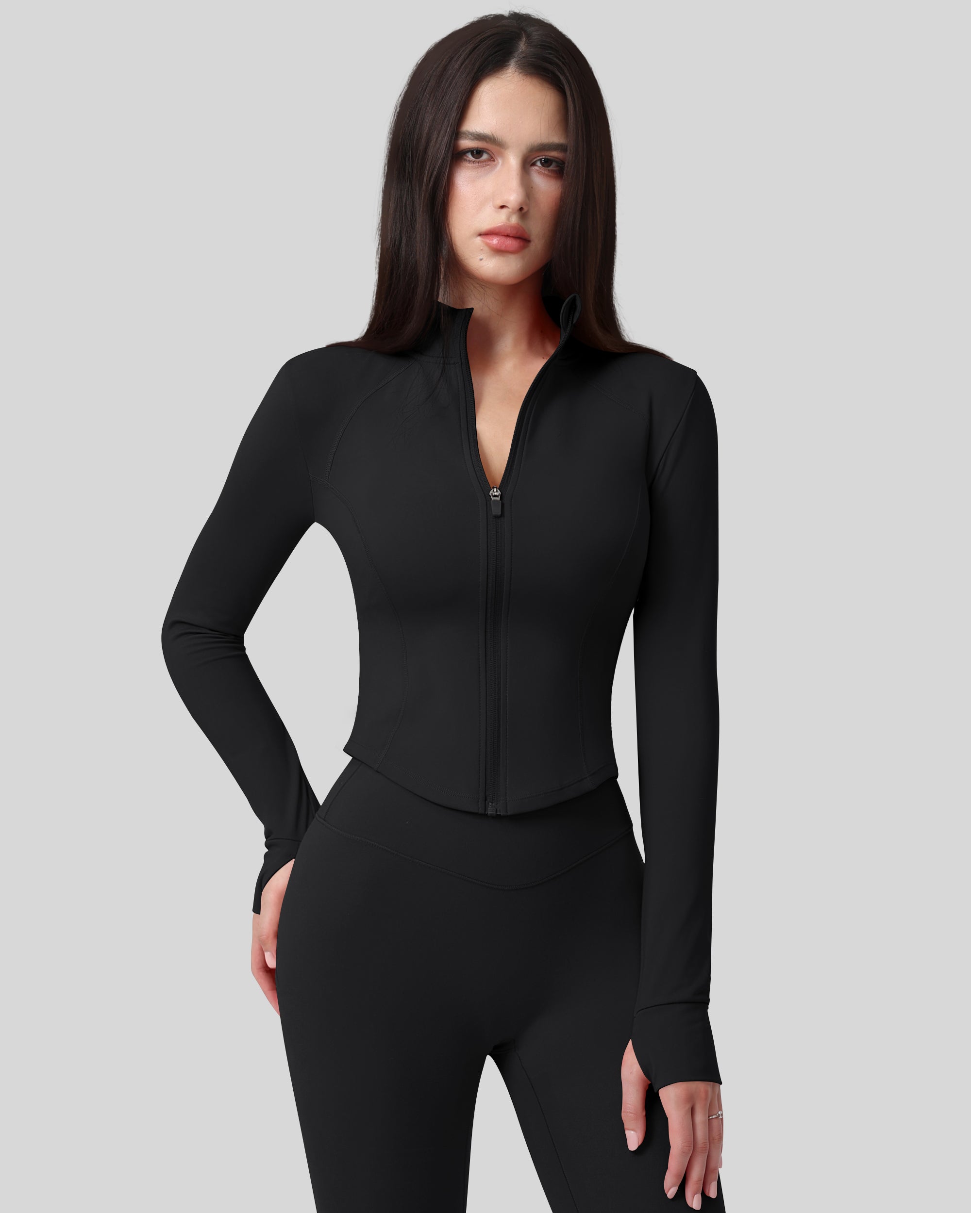 Workout Tops for Women Cropped Long Sleeve Zip Up Jacket BBL Gym 262803
