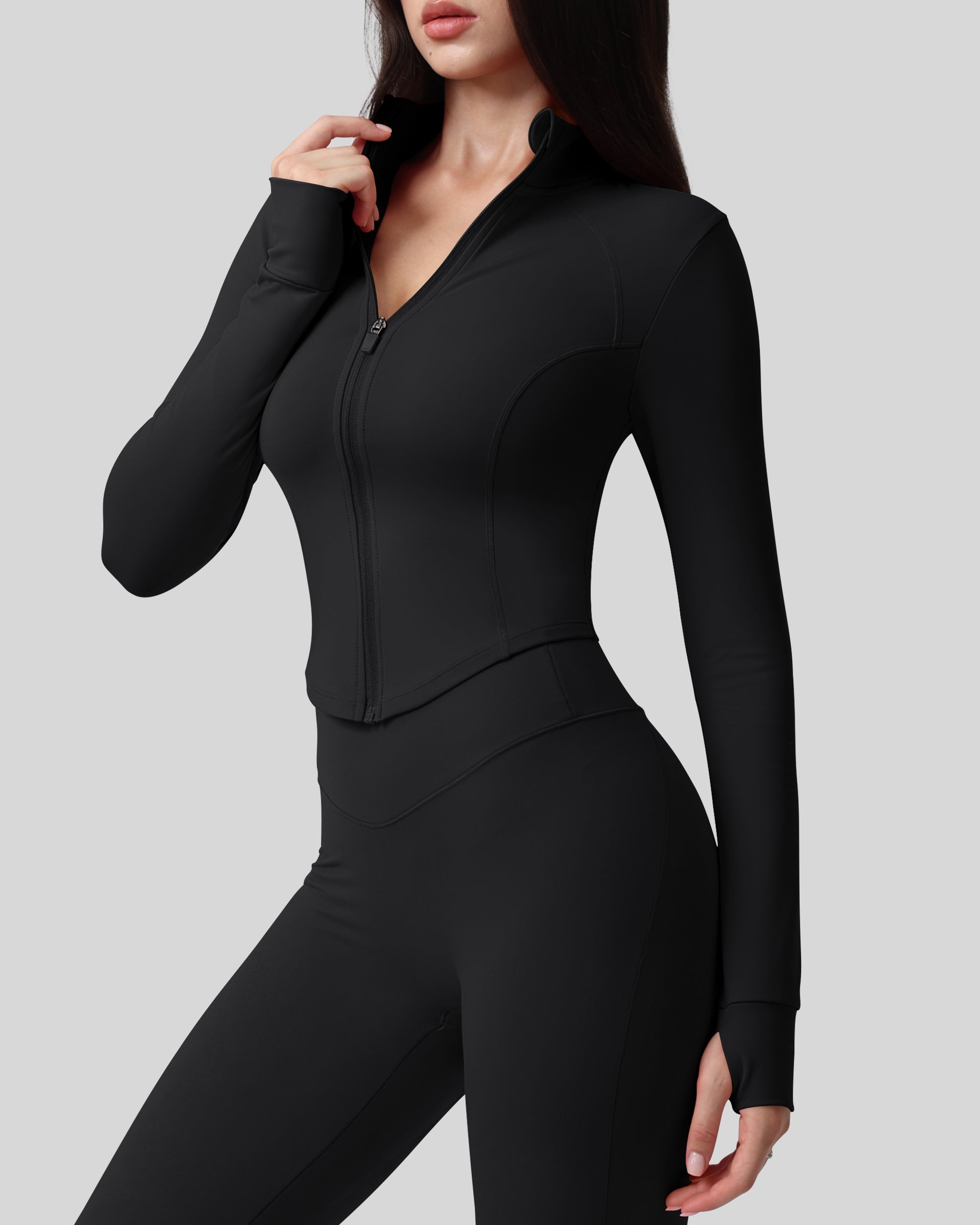 Workout Tops for Women Cropped Long Sleeve Zip Up Jacket BBL Gym 262803