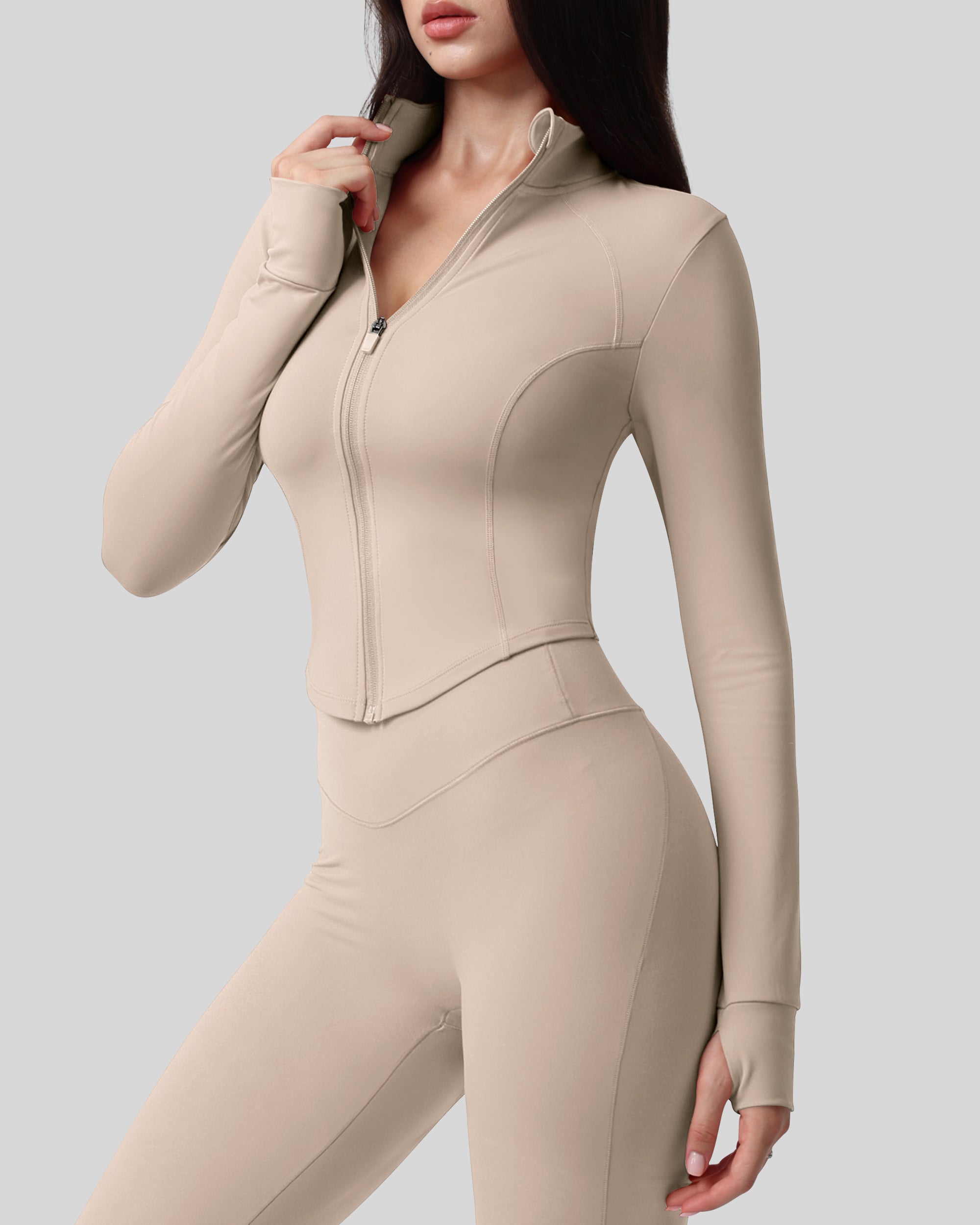 Workout Tops for Women Cropped Long Sleeve Zip Up Jacket BBL Gym 262803