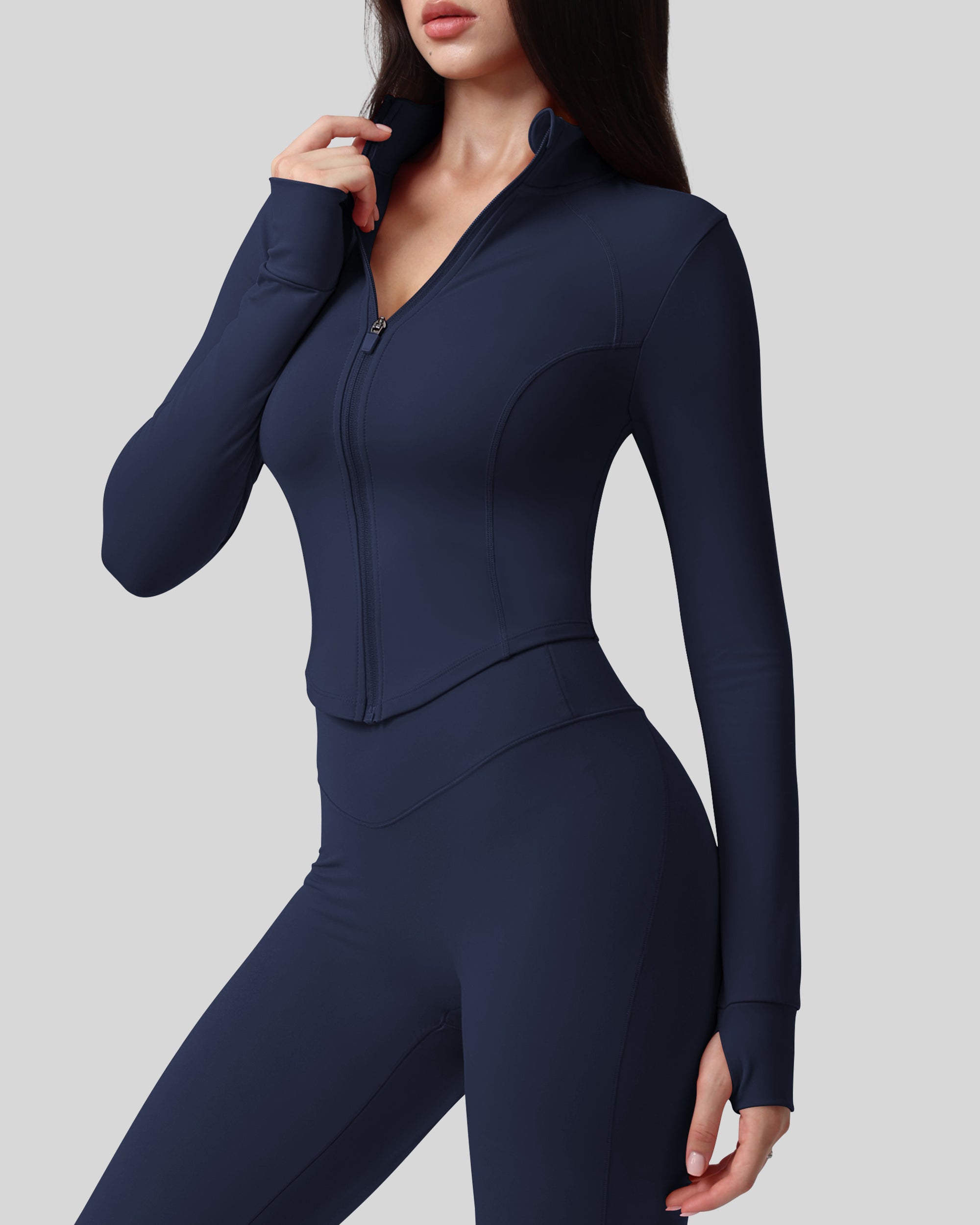 Workout Tops for Women Cropped Long Sleeve Zip Up Jacket BBL Gym 262803