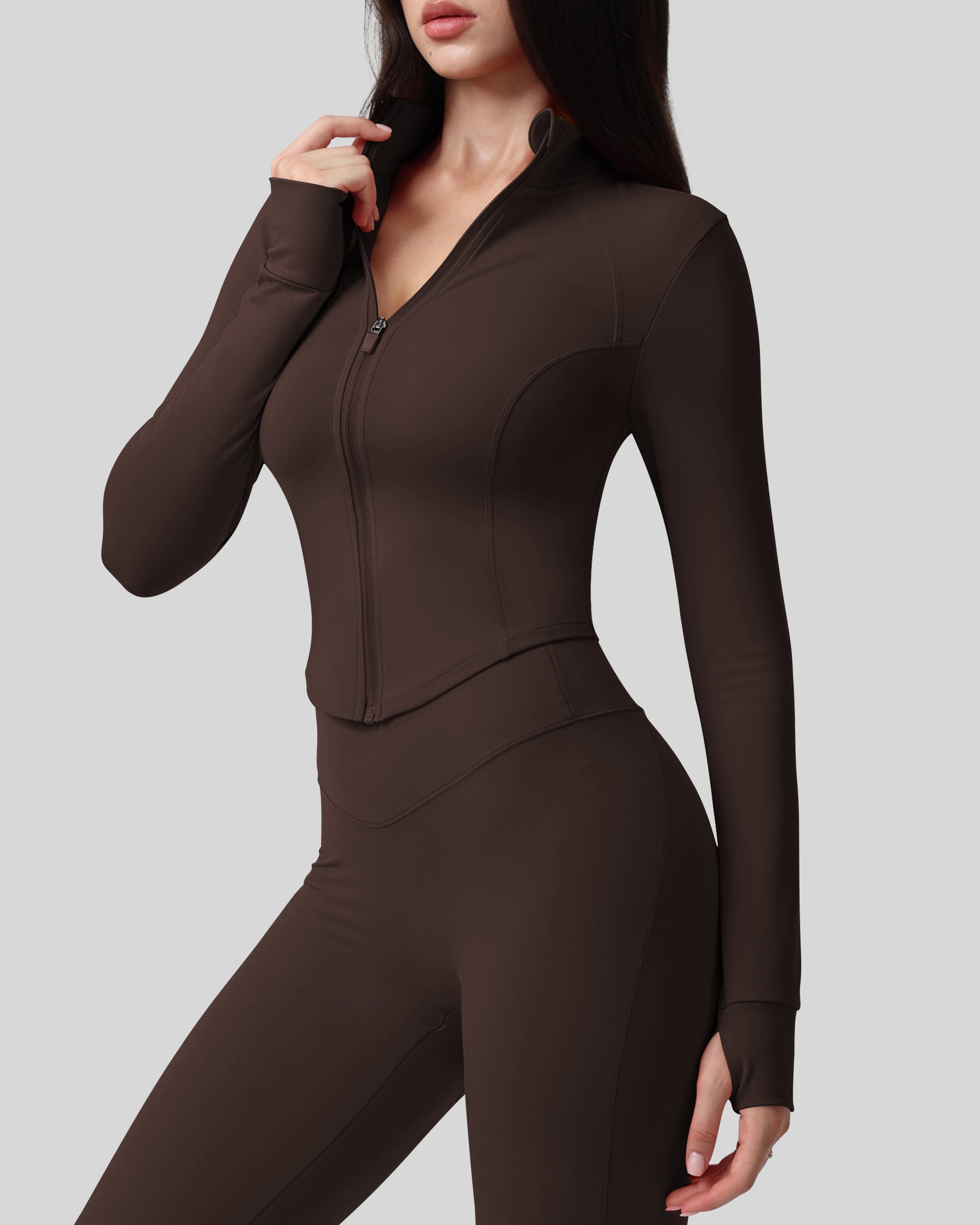 Workout Tops for Women Cropped Long Sleeve Zip Up Jacket BBL Gym 262803