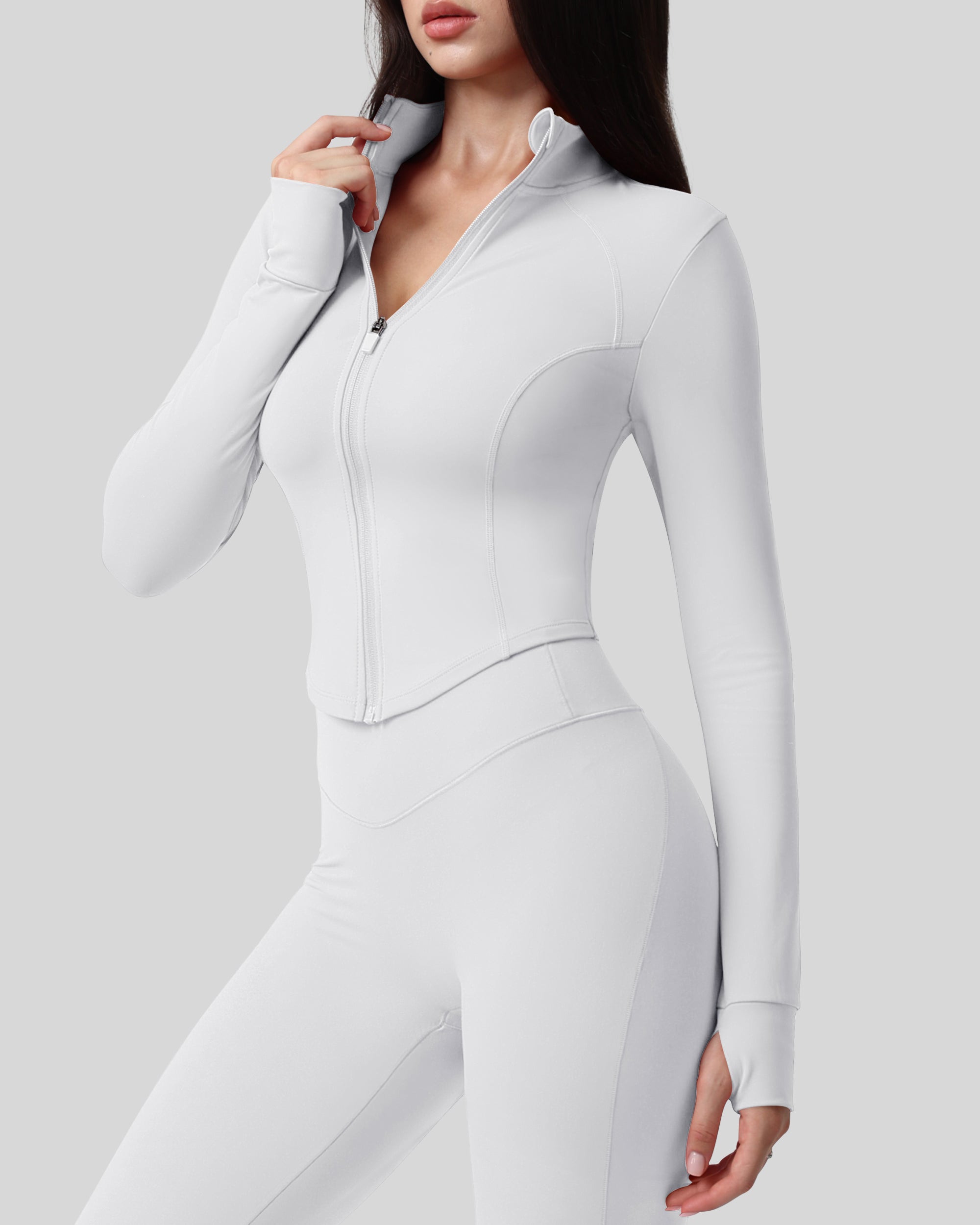 Workout Tops for Women Cropped Long Sleeve Zip Up Jacket BBL Gym 262803