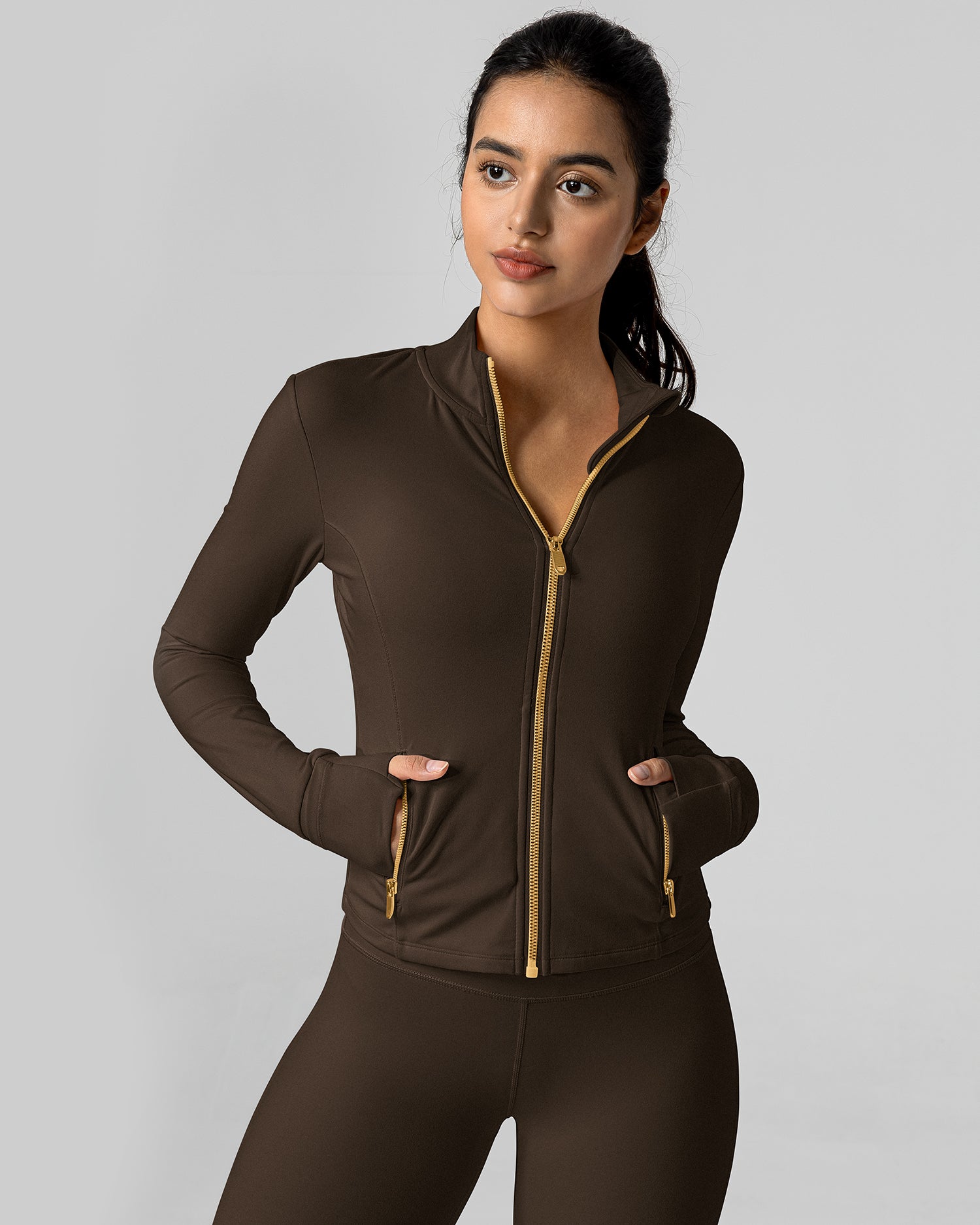 Bareluxe Golden Zipper Workout Jacket for Women with Pockets 257703