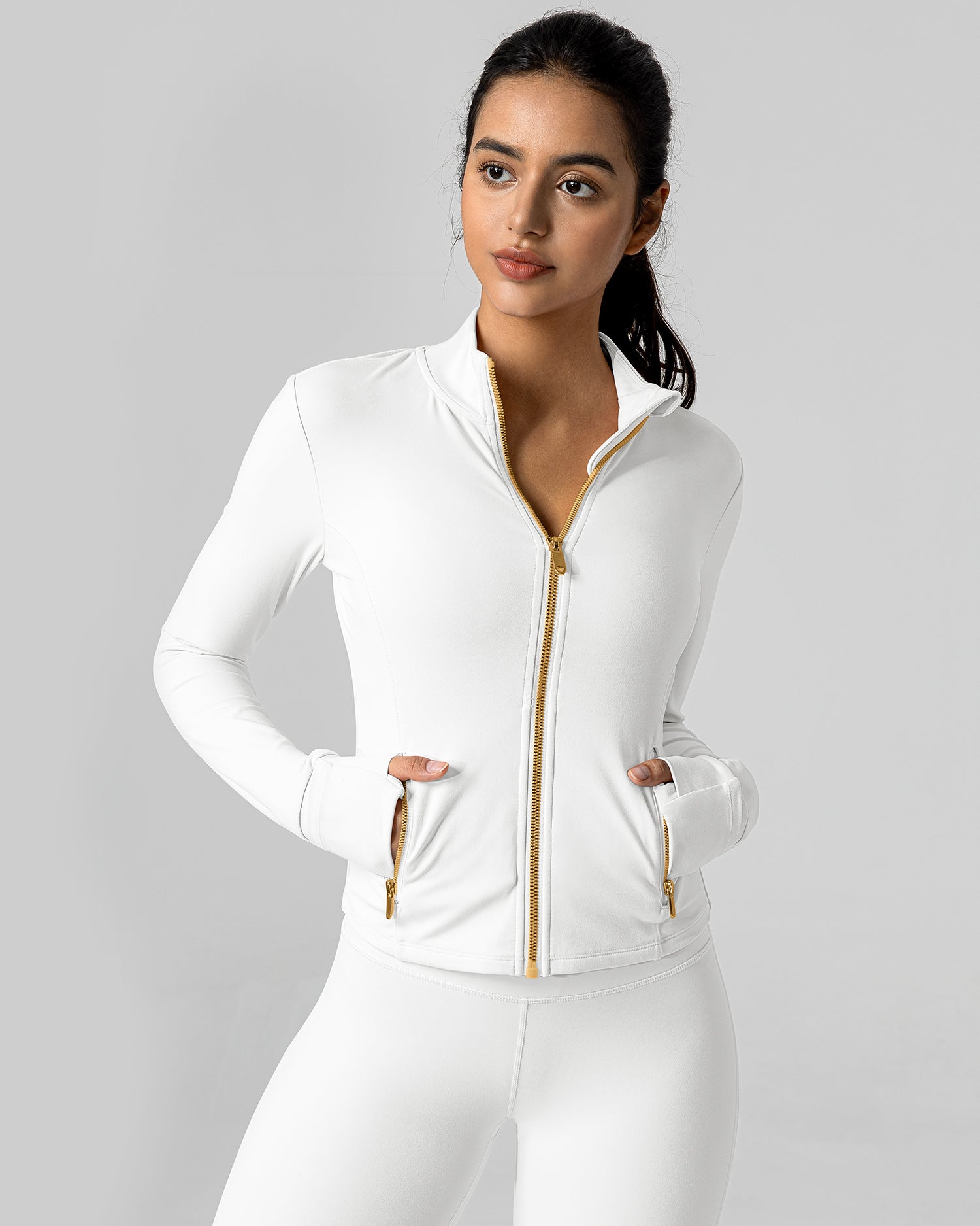 Bareluxe Golden Zipper Workout Jacket for Women with Pockets 257703