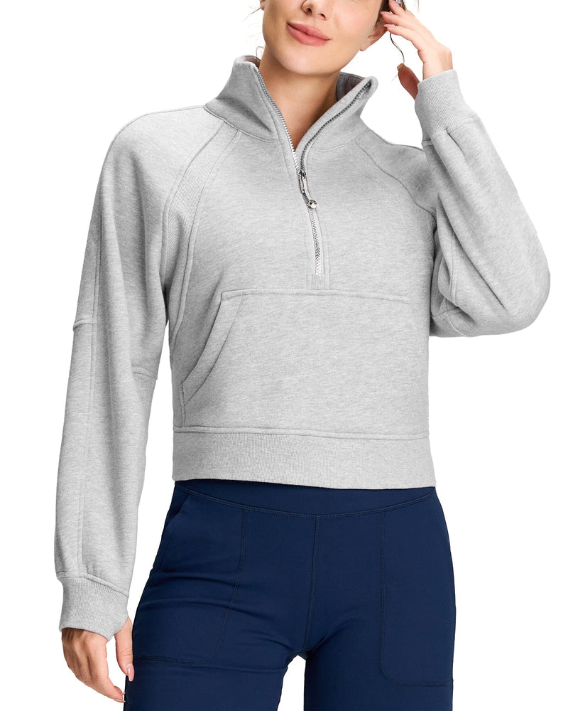 Half Zip Fleece Crop Sweatshirt