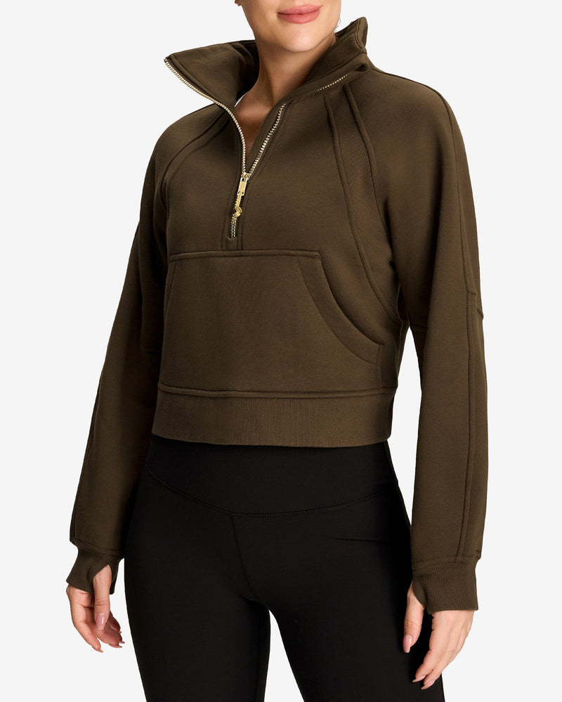 Half Zip Fleece Crop Sweatshirt