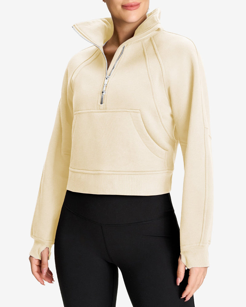 Half Zip Fleece Crop Sweatshirt