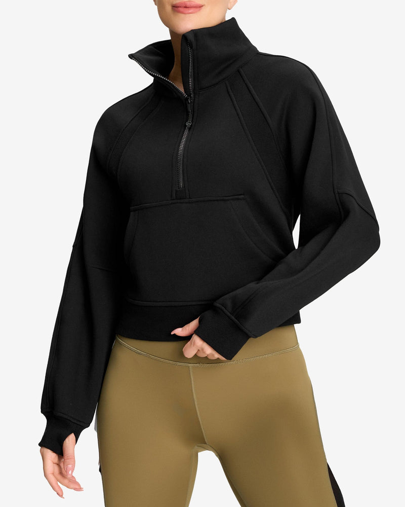 Half Zip Fleece Crop Sweatshirt