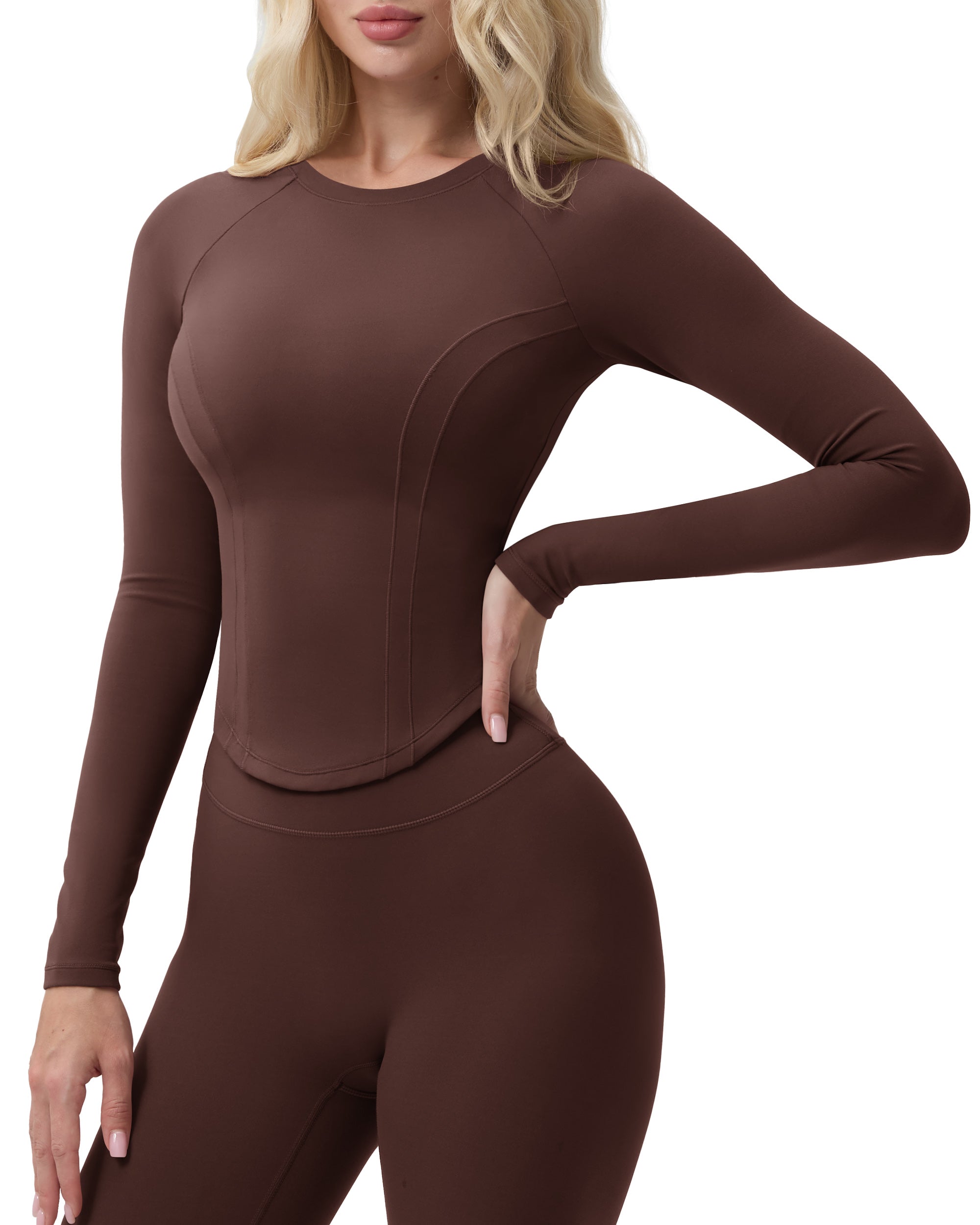 Bareluxe Long Sleeve Workout Tops for Women, Cropped Slim Fit 254405