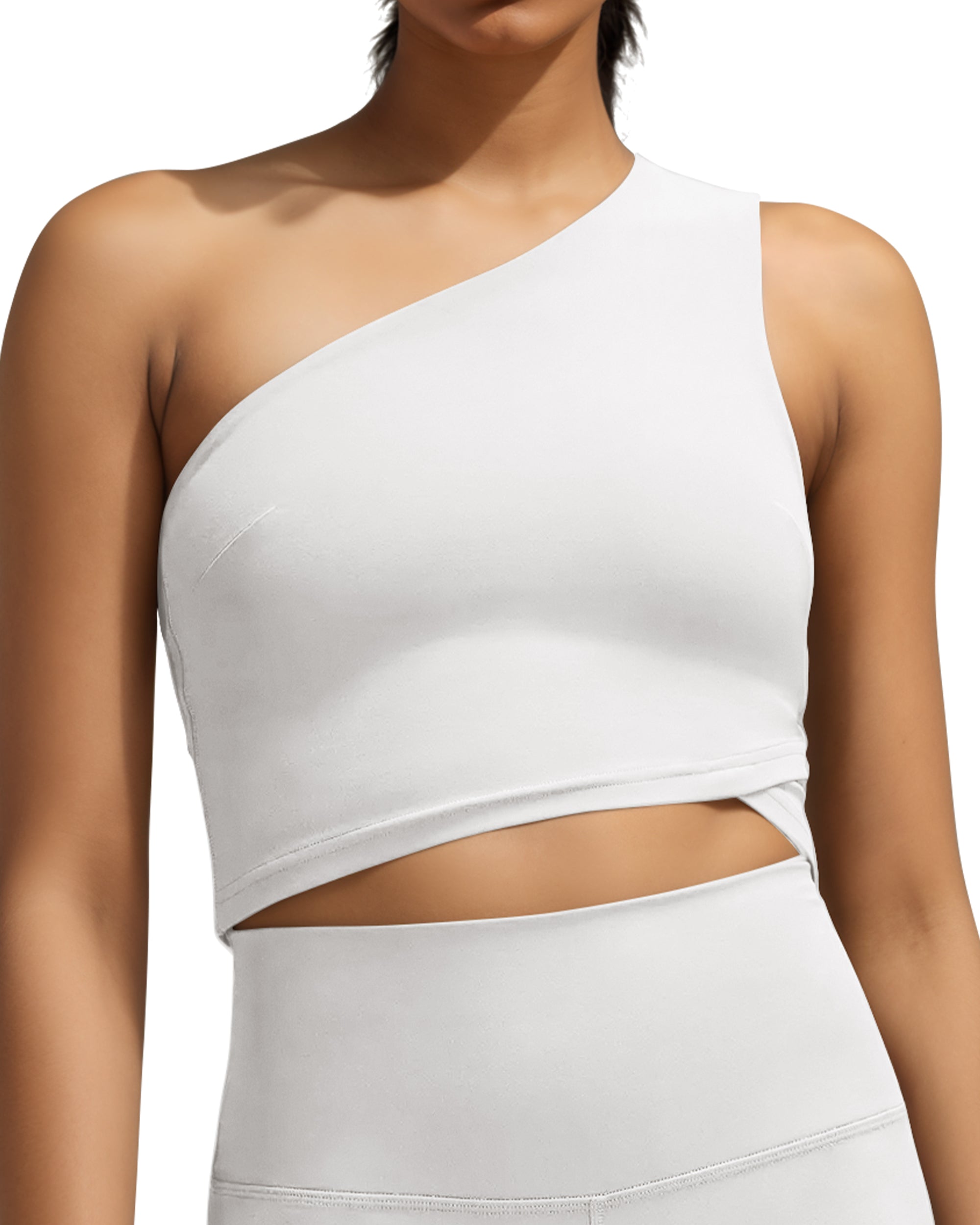 Womens One Shoulder Sports Gym Sexy Athletic Crop Blouse-240306