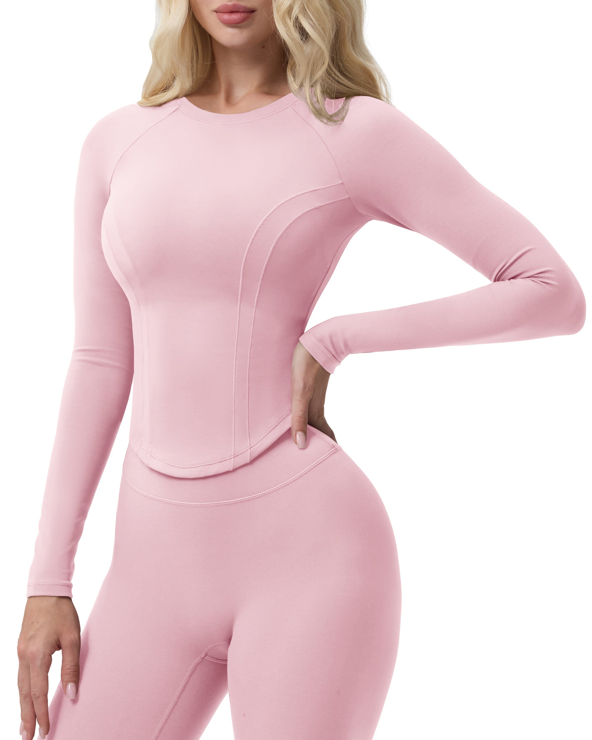 Bareluxe Long Sleeve Workout Tops for Women, Cropped Slim Fit 254405