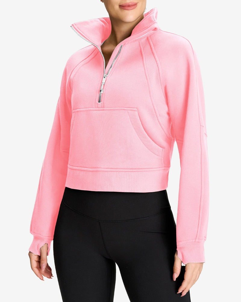 Half Zip Fleece Crop Sweatshirt