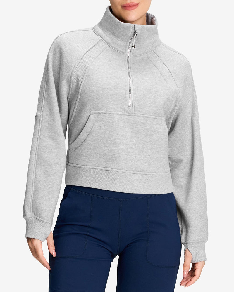 Half Zip Fleece Crop Sweatshirt