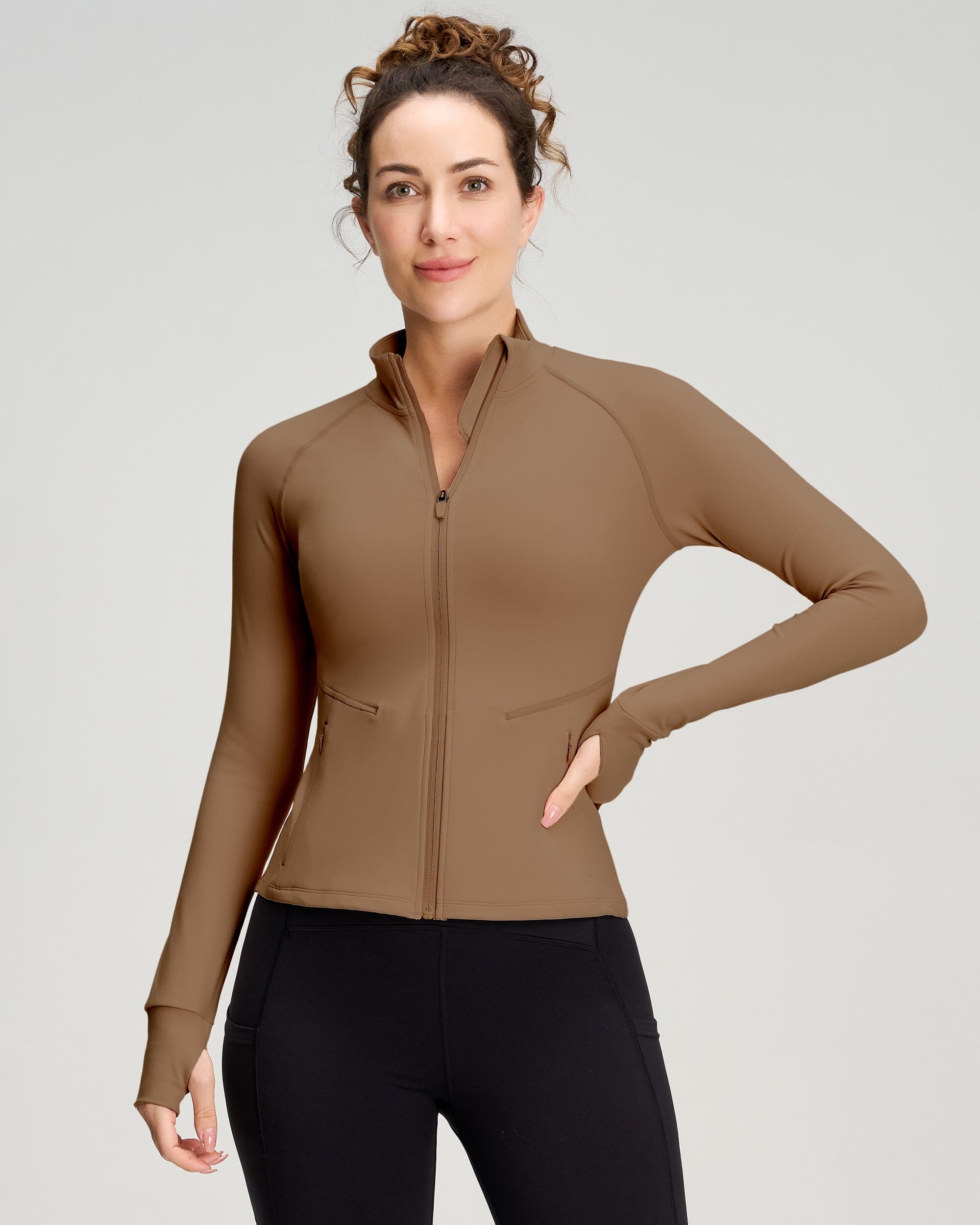 Cropped Full Zip Jacket With Pockets