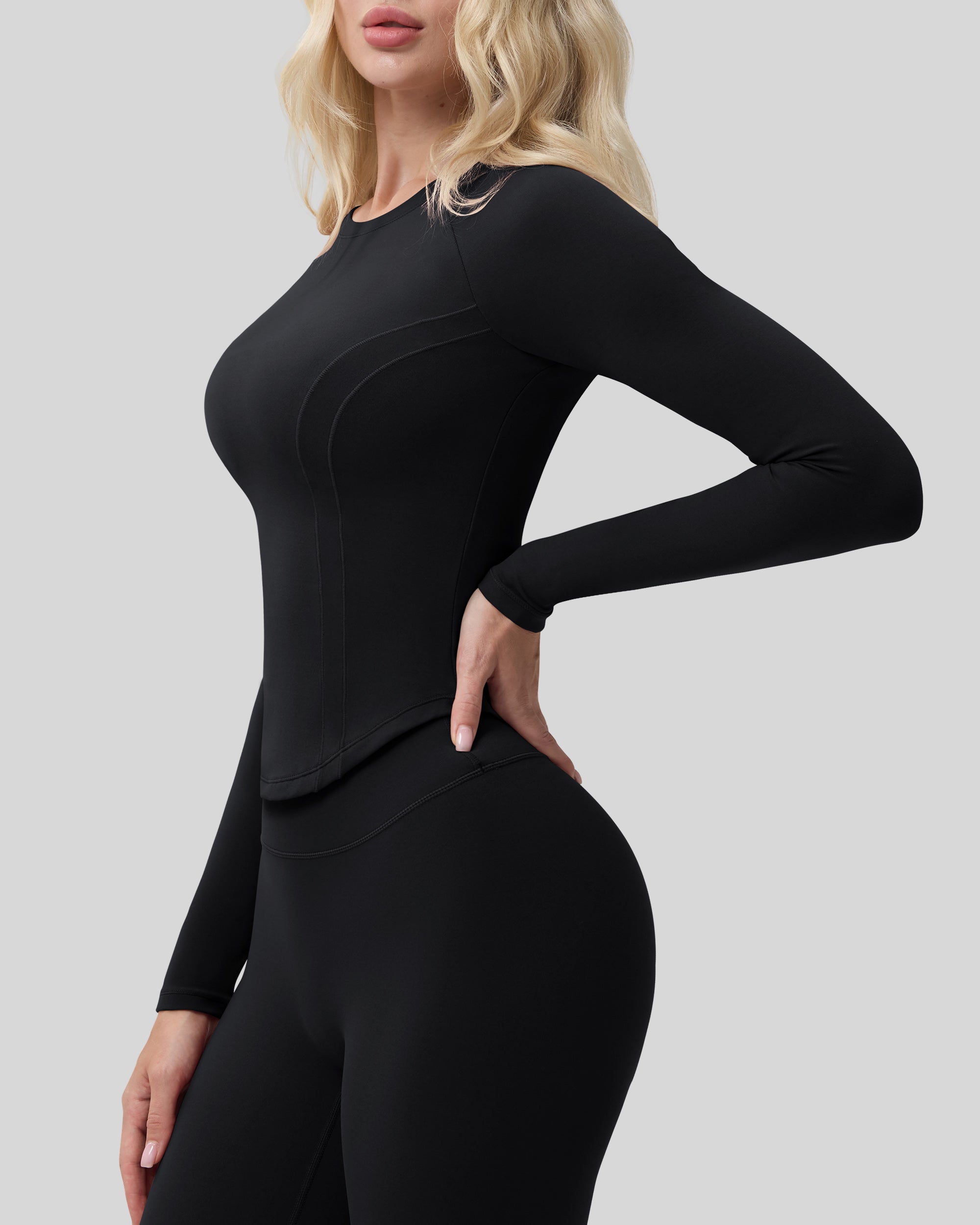 Bareluxe Long Sleeve Workout Tops for Women, Cropped Slim Fit 254405