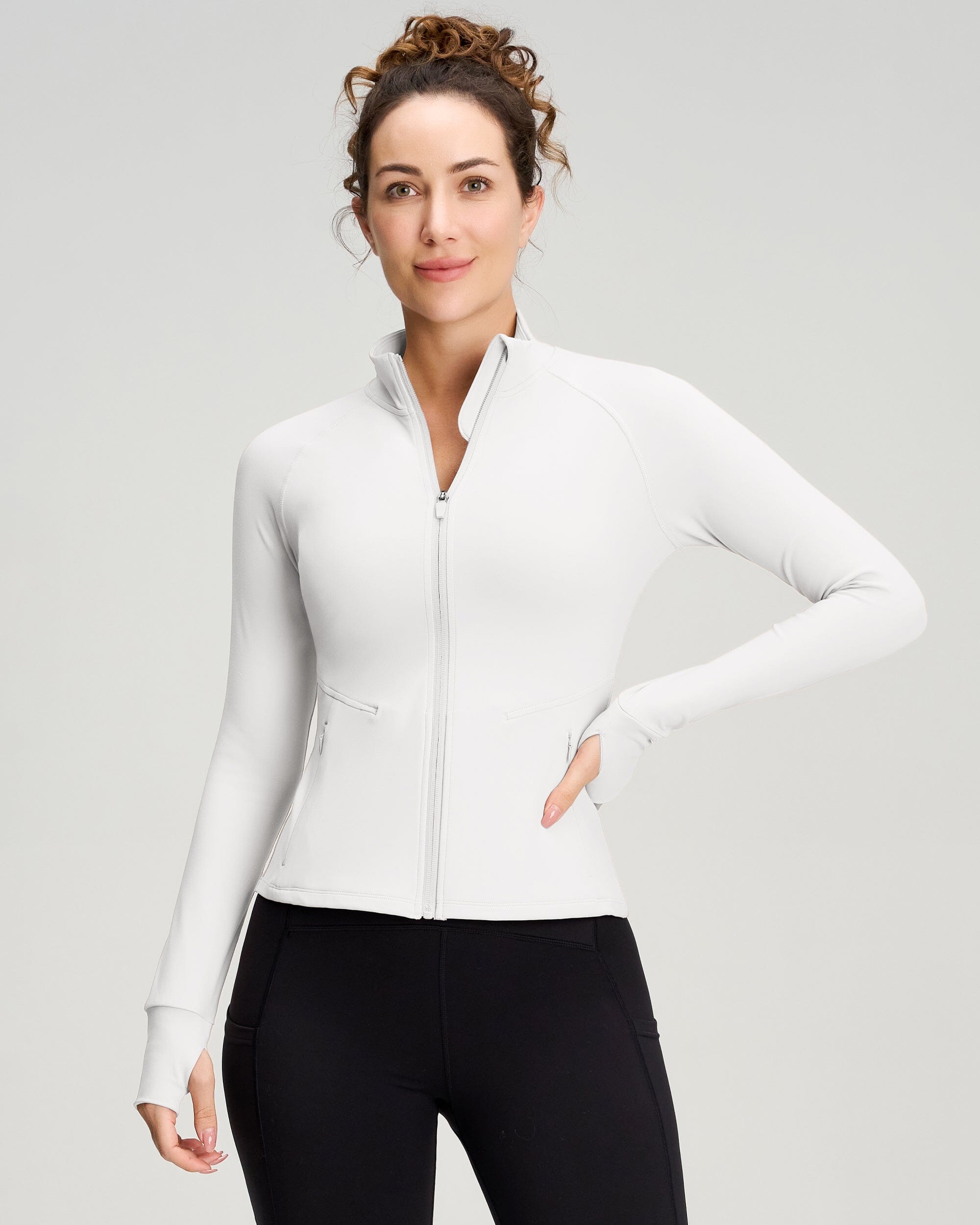 Cropped Full Zip Jacket With Pockets
