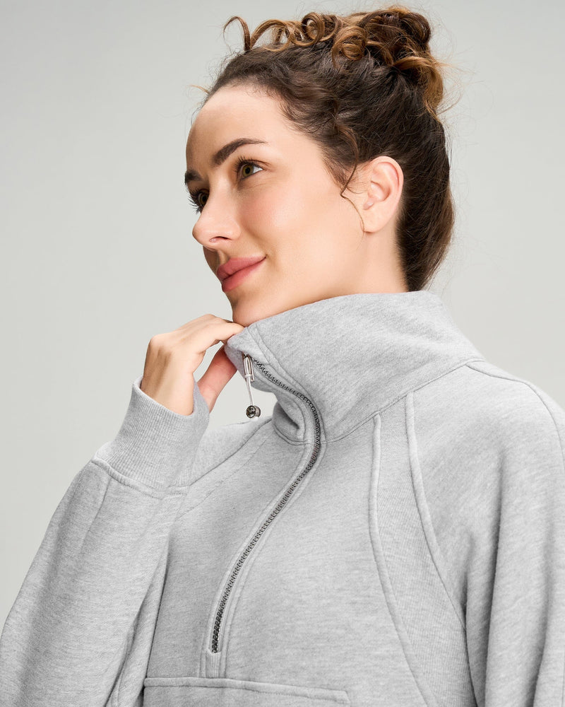 Half Zip Fleece Crop Sweatshirt