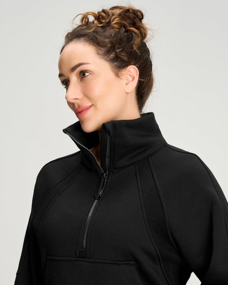 Half Zip Fleece Crop Sweatshirt