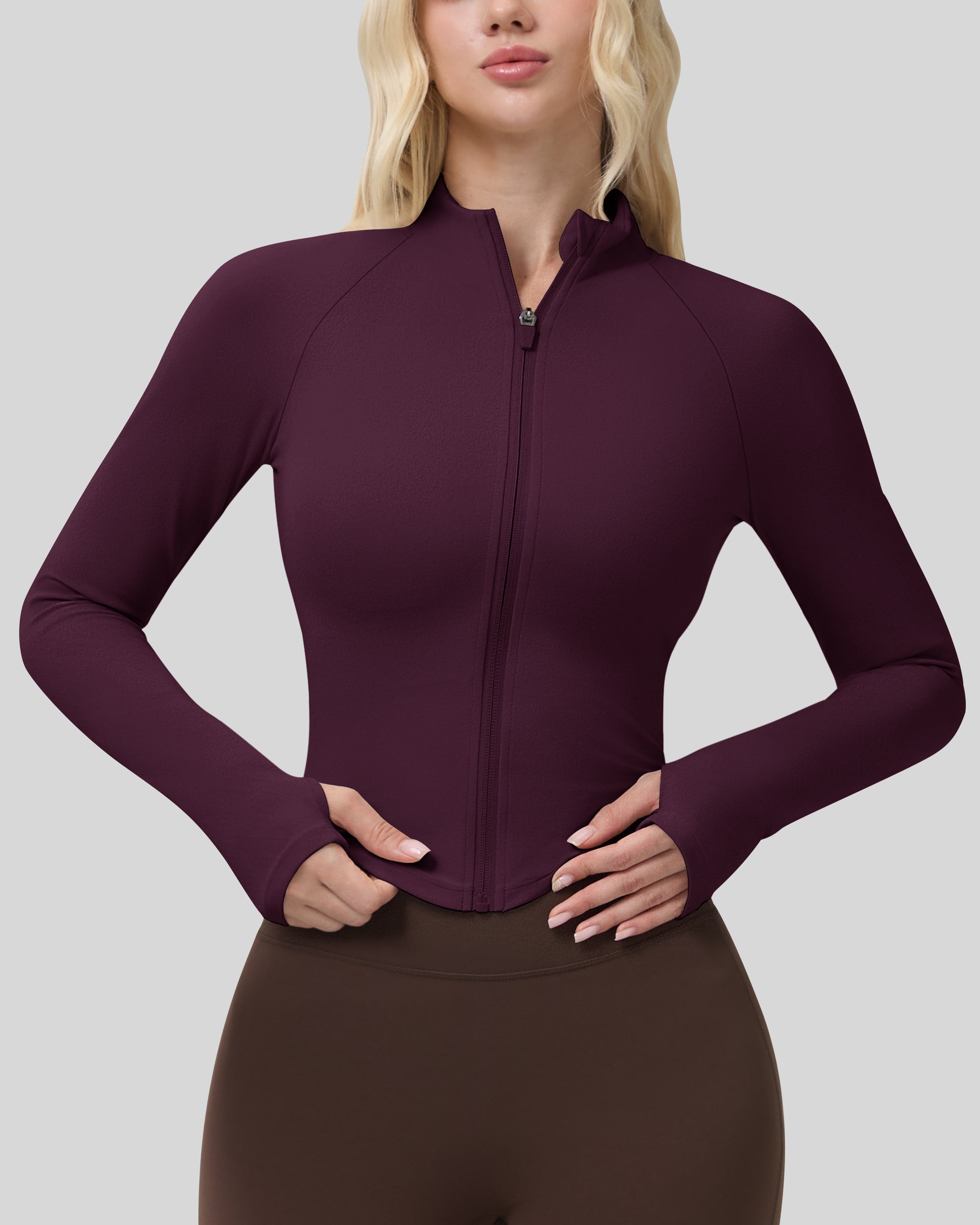 Workout Jackets for Woman Full Zip Up Gym Tops with Thumb Holes 262103