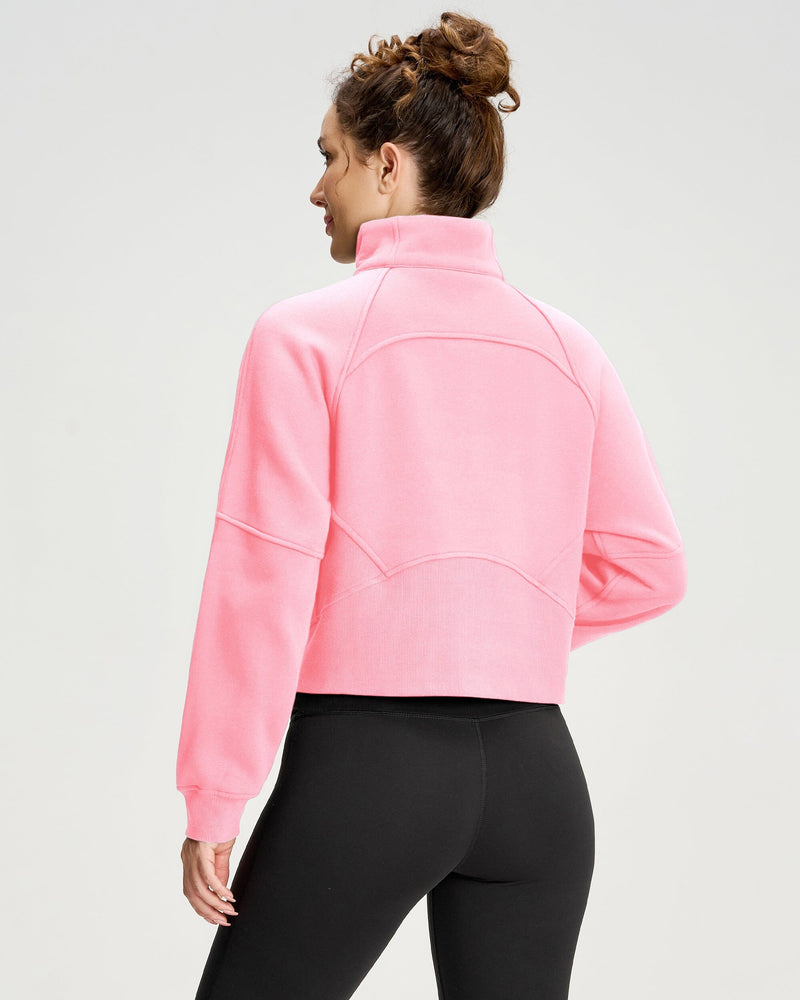 Half Zip Fleece Crop Sweatshirt