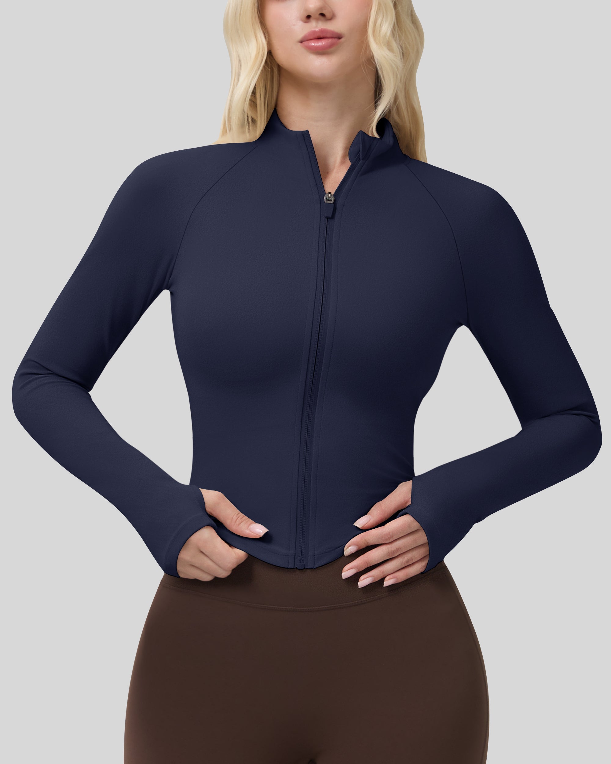 Workout Jackets for Woman Full Zip Up Gym Tops with Thumb Holes 262103