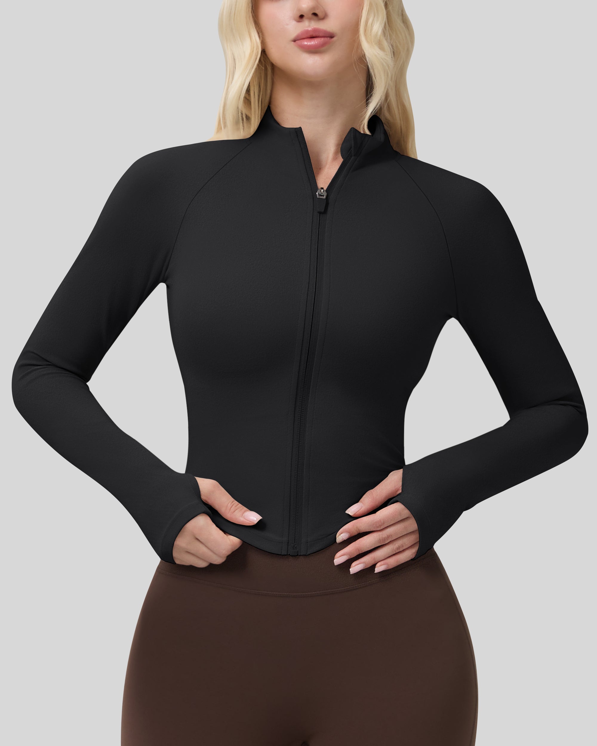 Workout Jackets for Woman Full Zip Up Gym Tops with Thumb Holes 262103