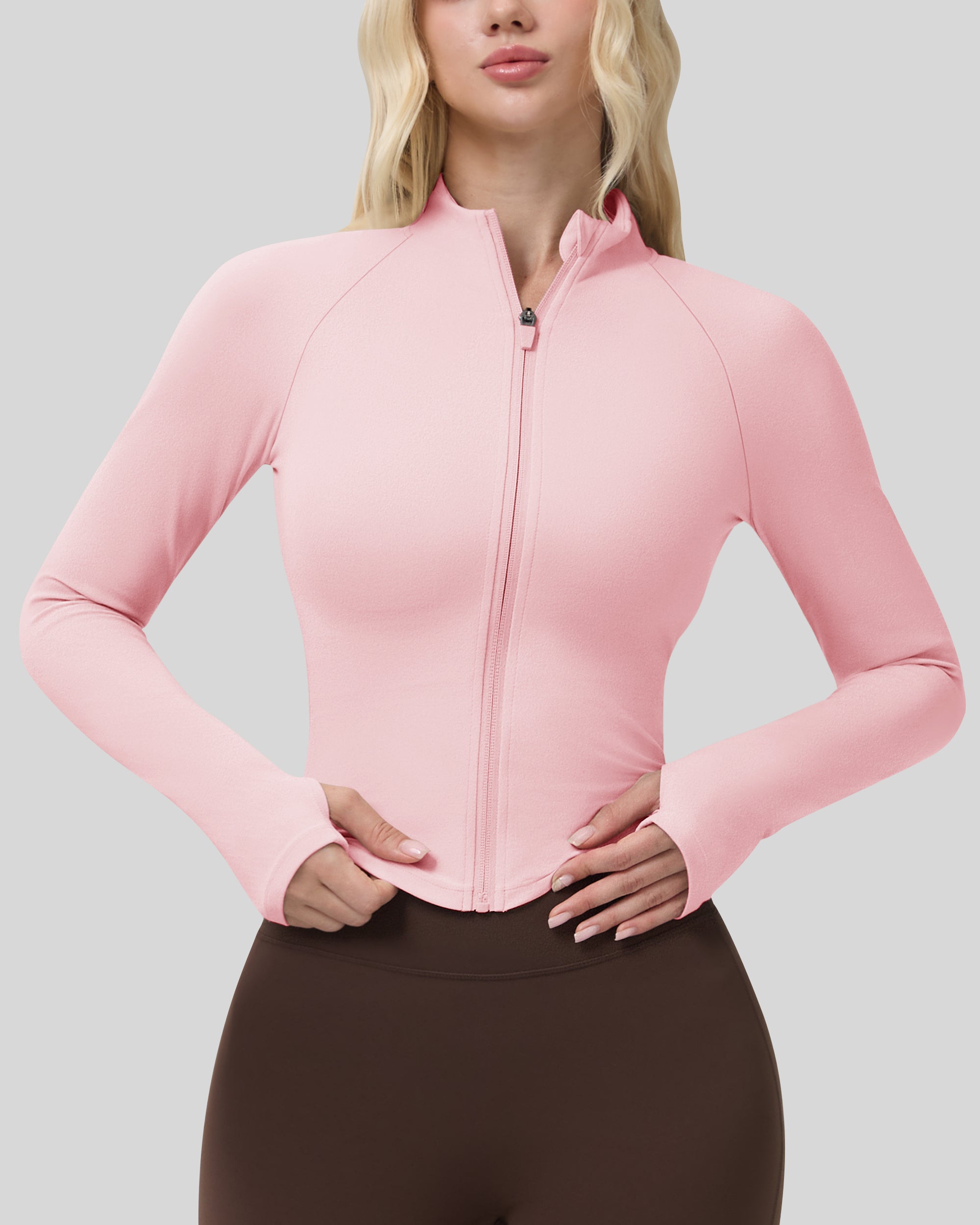 Workout Jackets for Woman Full Zip Up Gym Tops with Thumb Holes 262103