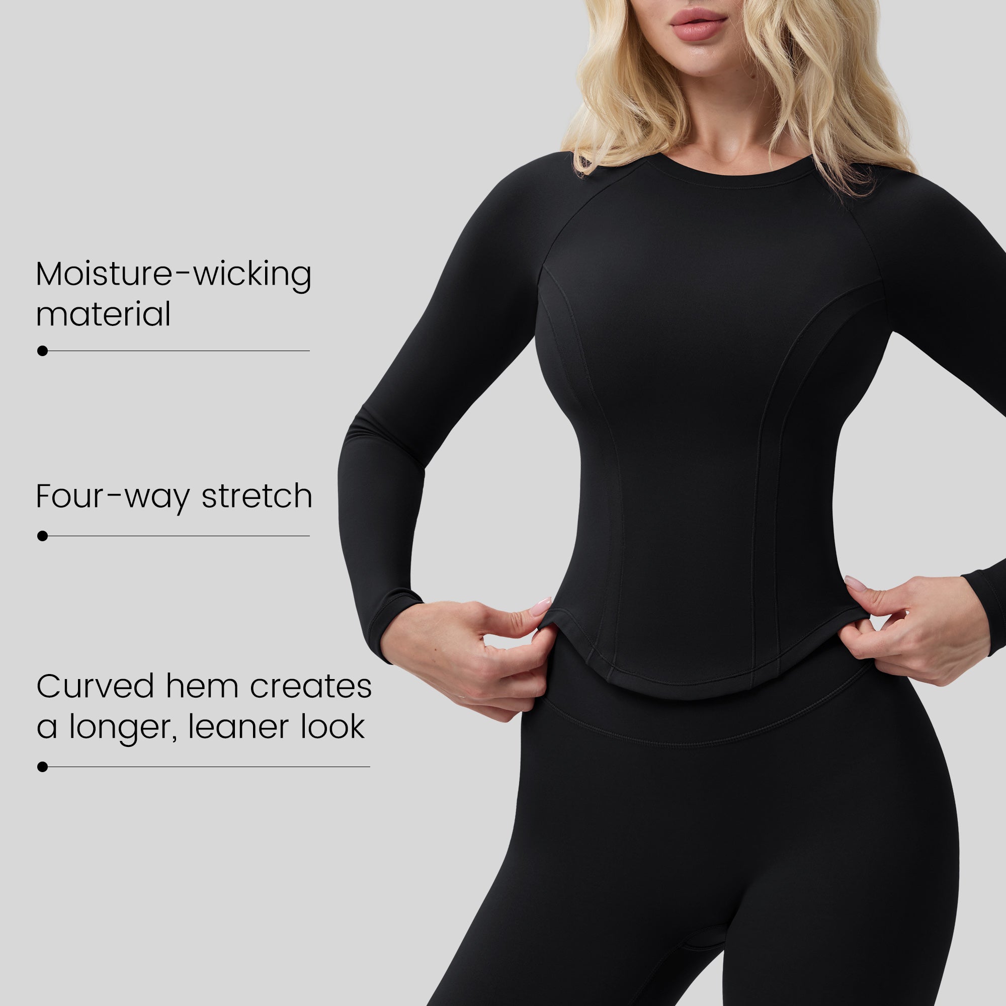 Bareluxe Long Sleeve Workout Tops for Women, Cropped Slim Fit 254405