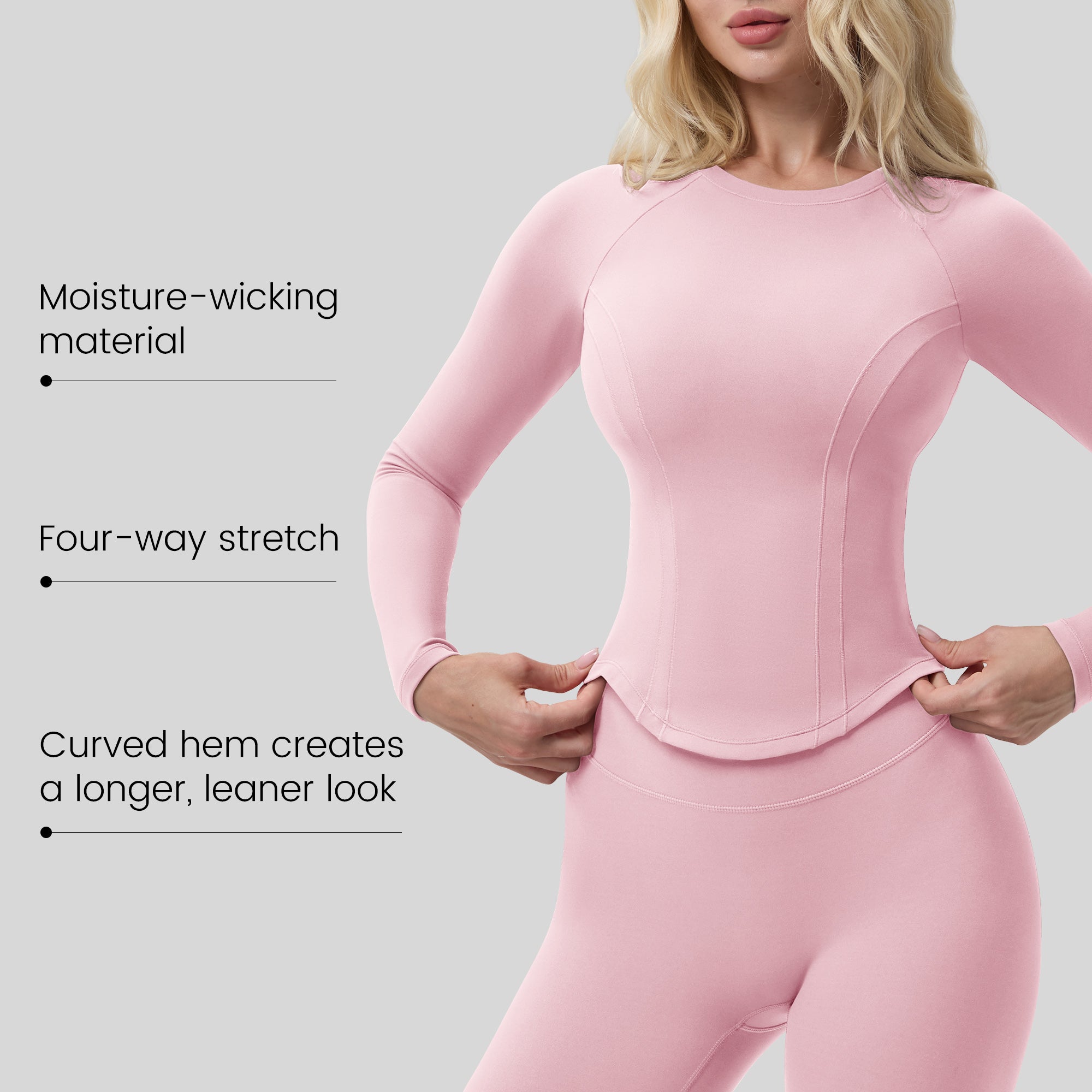 Bareluxe Long Sleeve Workout Tops for Women, Cropped Slim Fit 254405