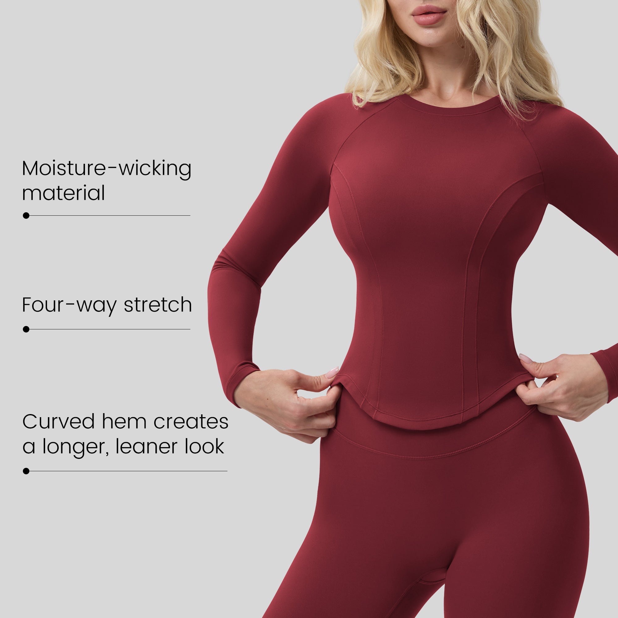 Bareluxe Long Sleeve Workout Tops for Women, Cropped Slim Fit 254405