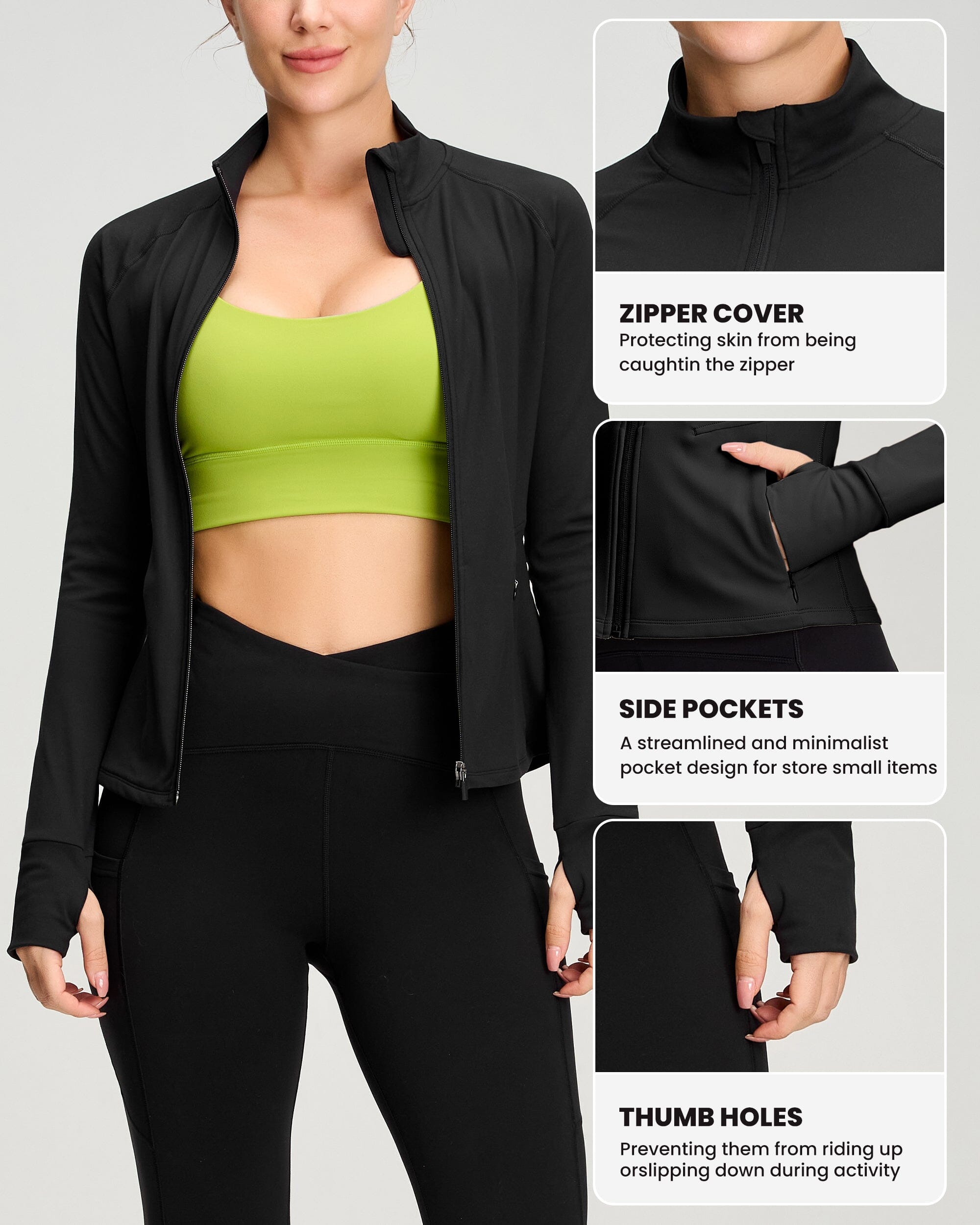 Cropped Full Zip Jacket With Pockets