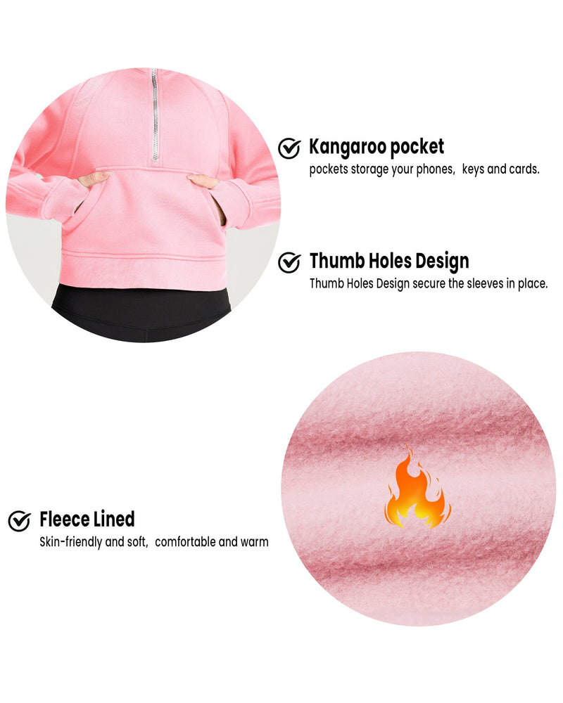 Half Zip Fleece Crop Sweatshirt