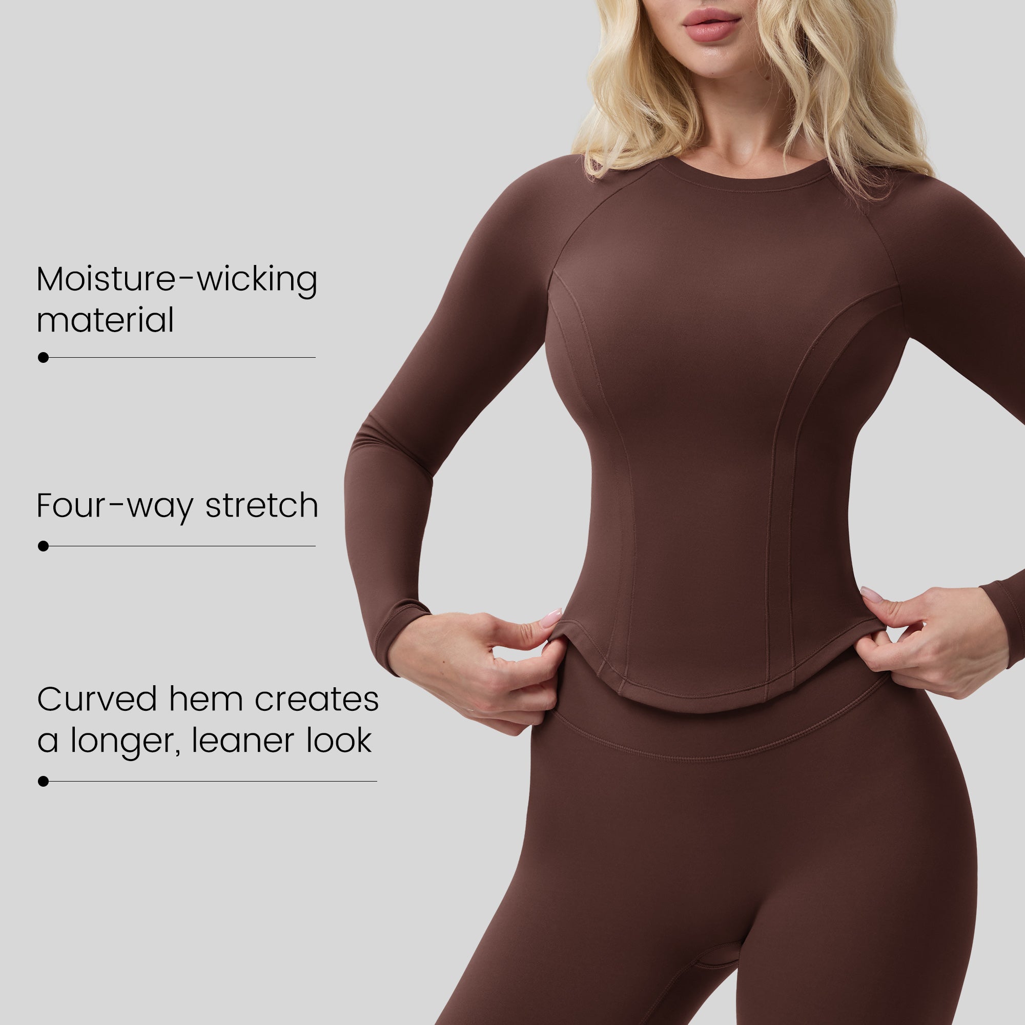 Bareluxe Long Sleeve Workout Tops for Women, Cropped Slim Fit 254405