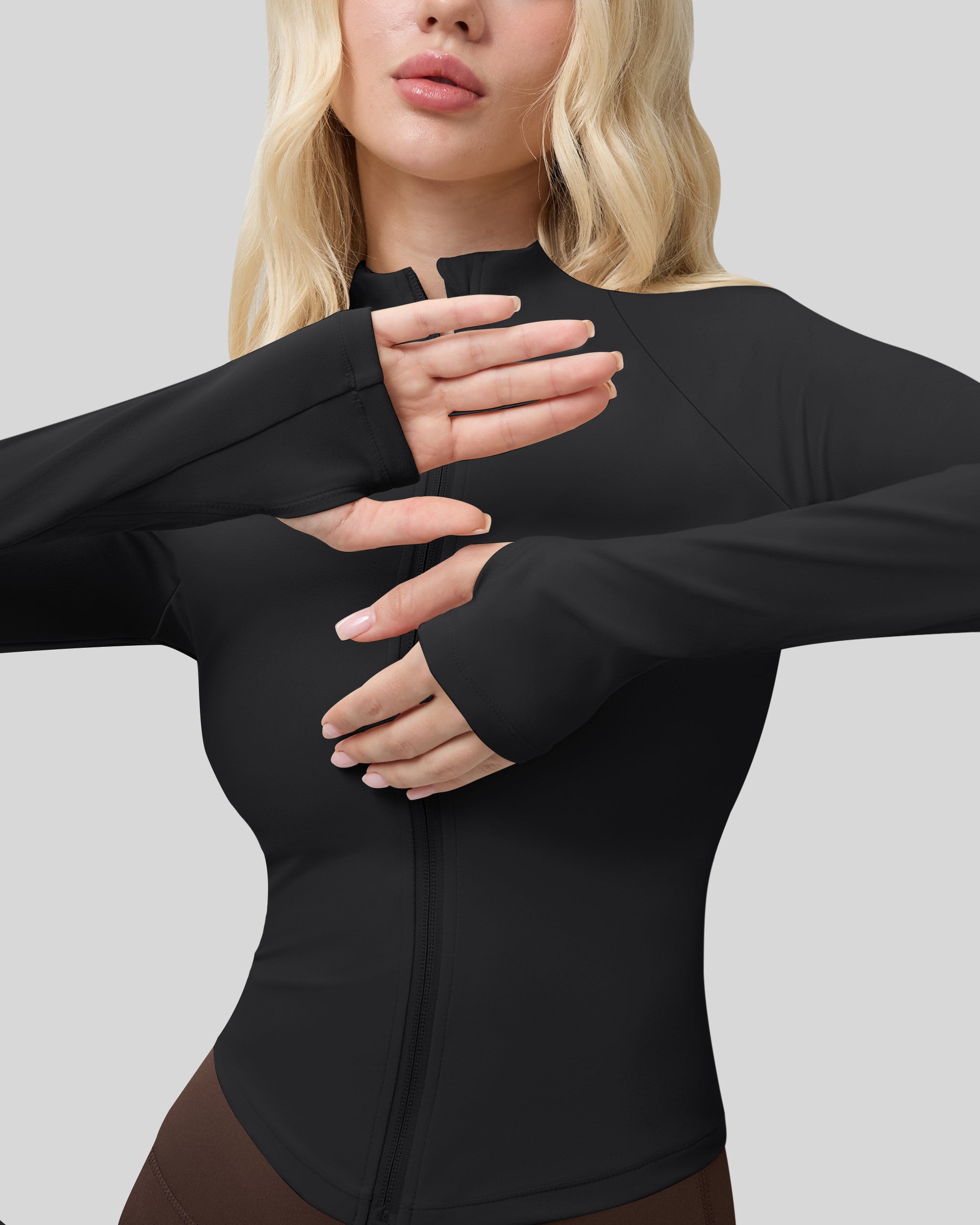 Workout Jackets for Woman Full Zip Up Gym Tops with Thumb Holes 262103