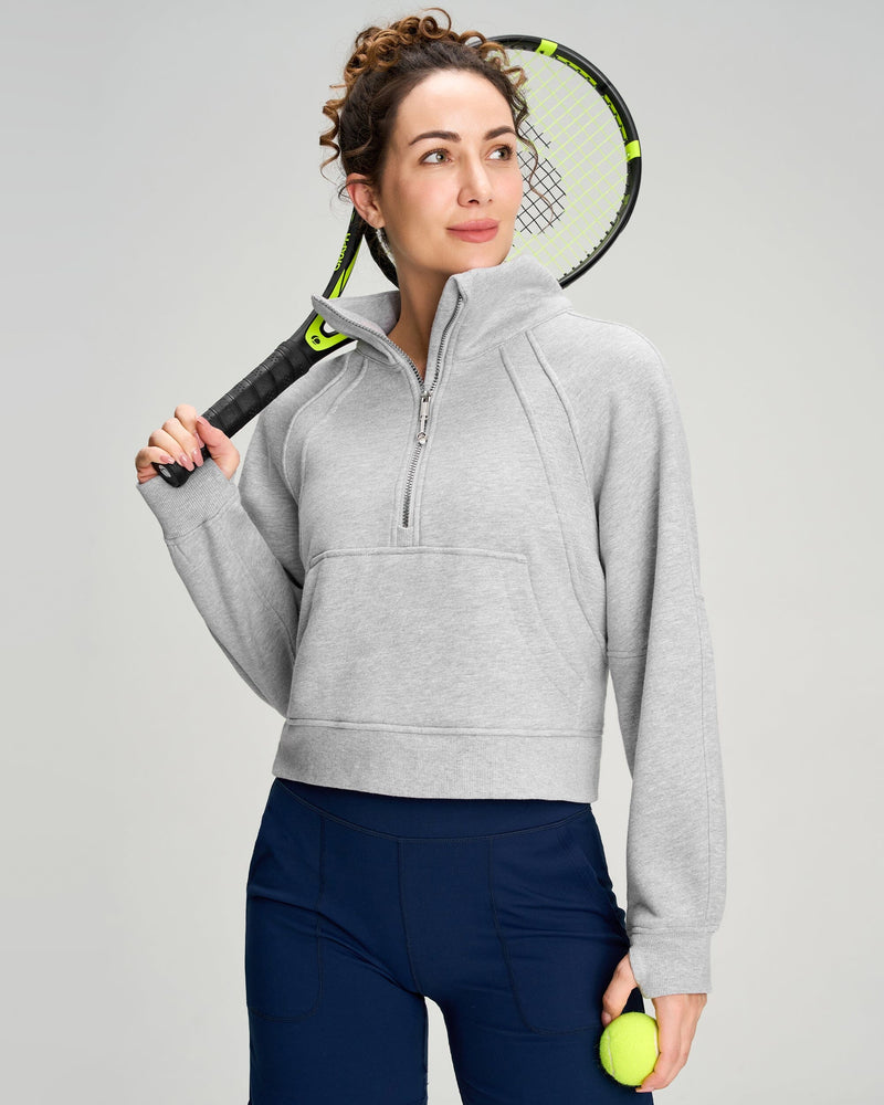 Half Zip Fleece Crop Sweatshirt