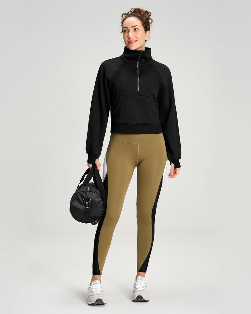 Half Zip Fleece Crop Sweatshirt