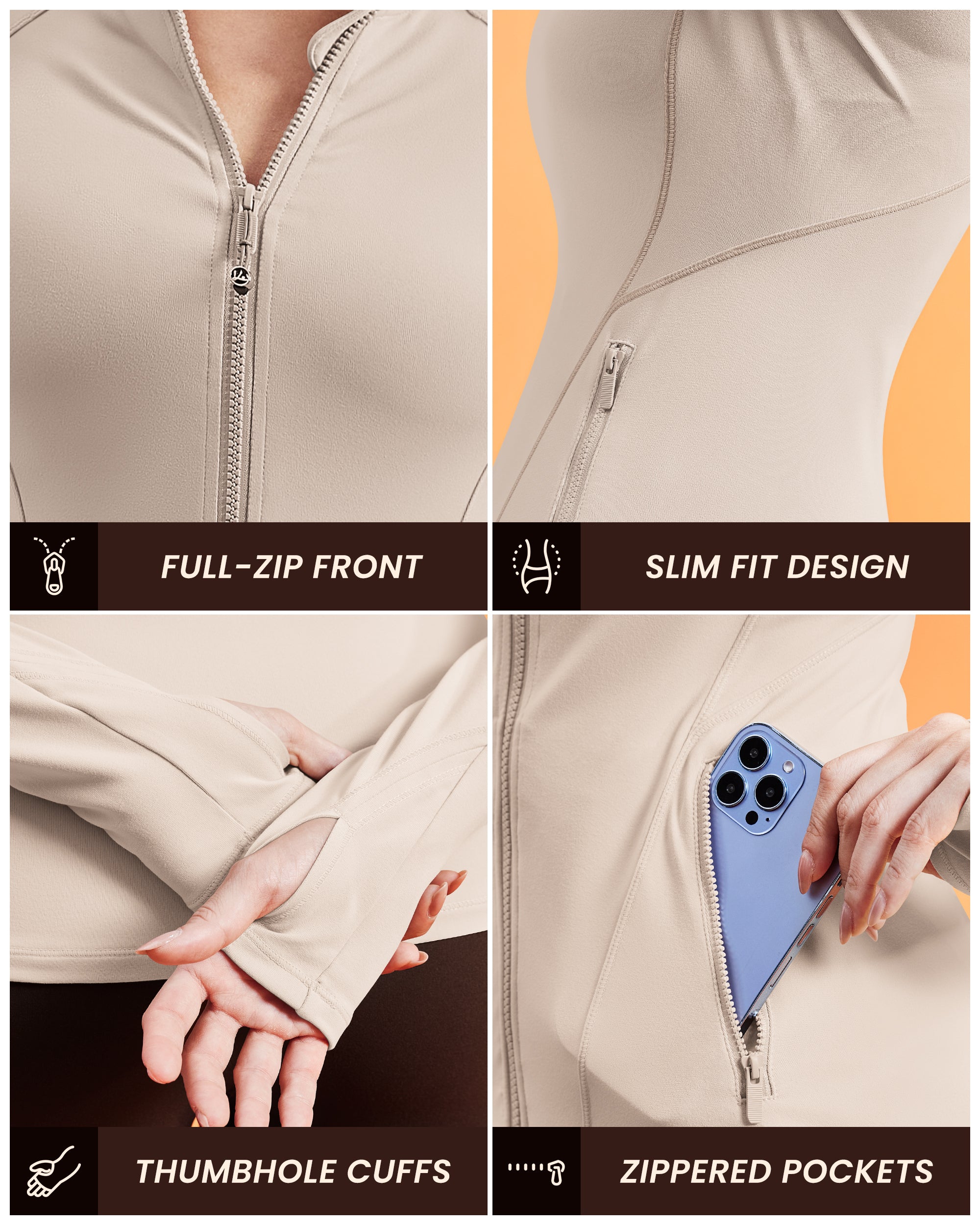 Workout Jackets for Woman Zip Up Long Sleeve Slim Fit Athletic 254403