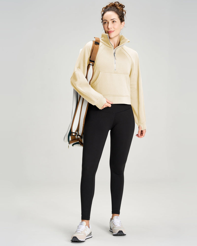 Half Zip Fleece Crop Sweatshirt