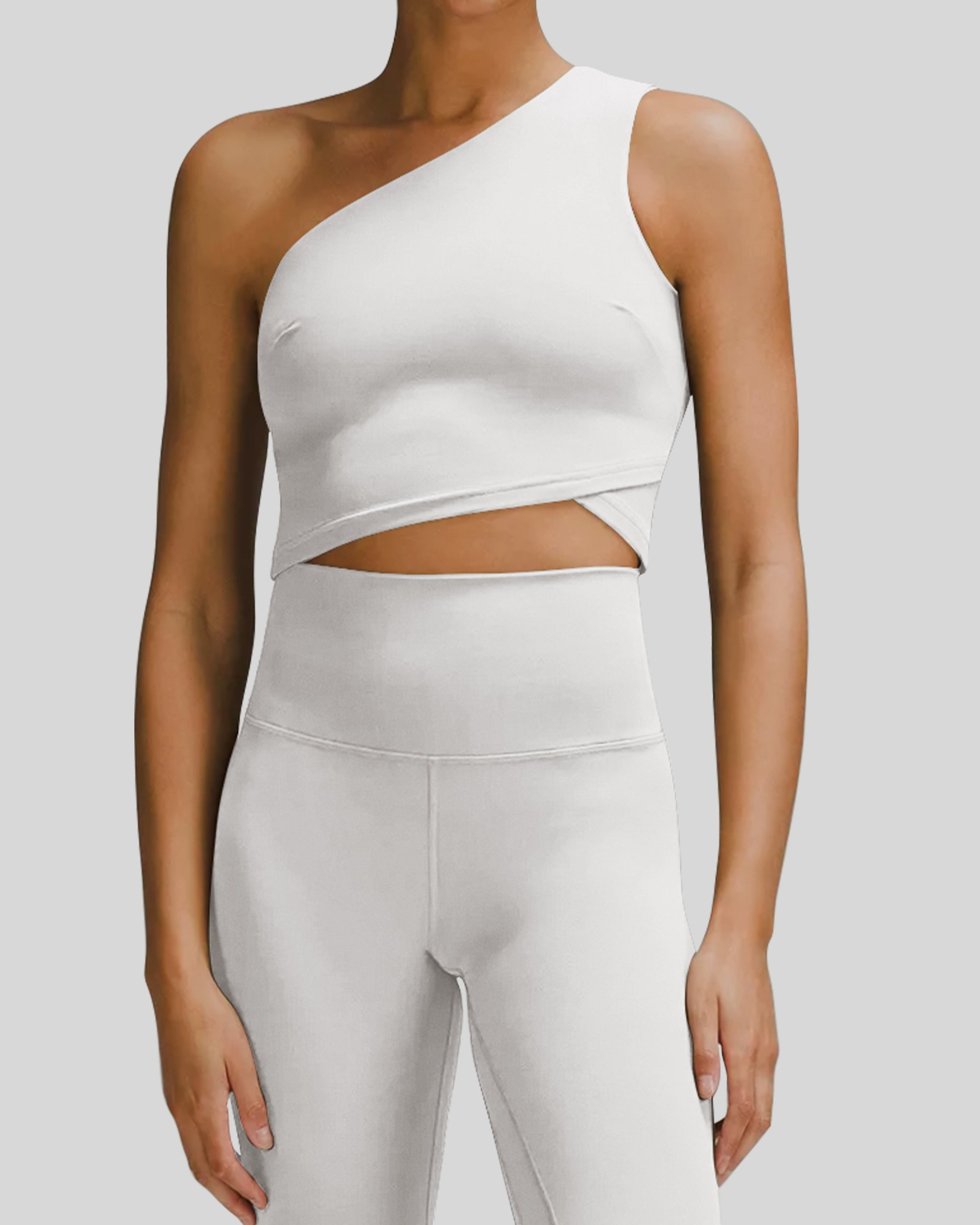 Womens One Shoulder Sports Gym Sexy Athletic Crop Blouse-240306