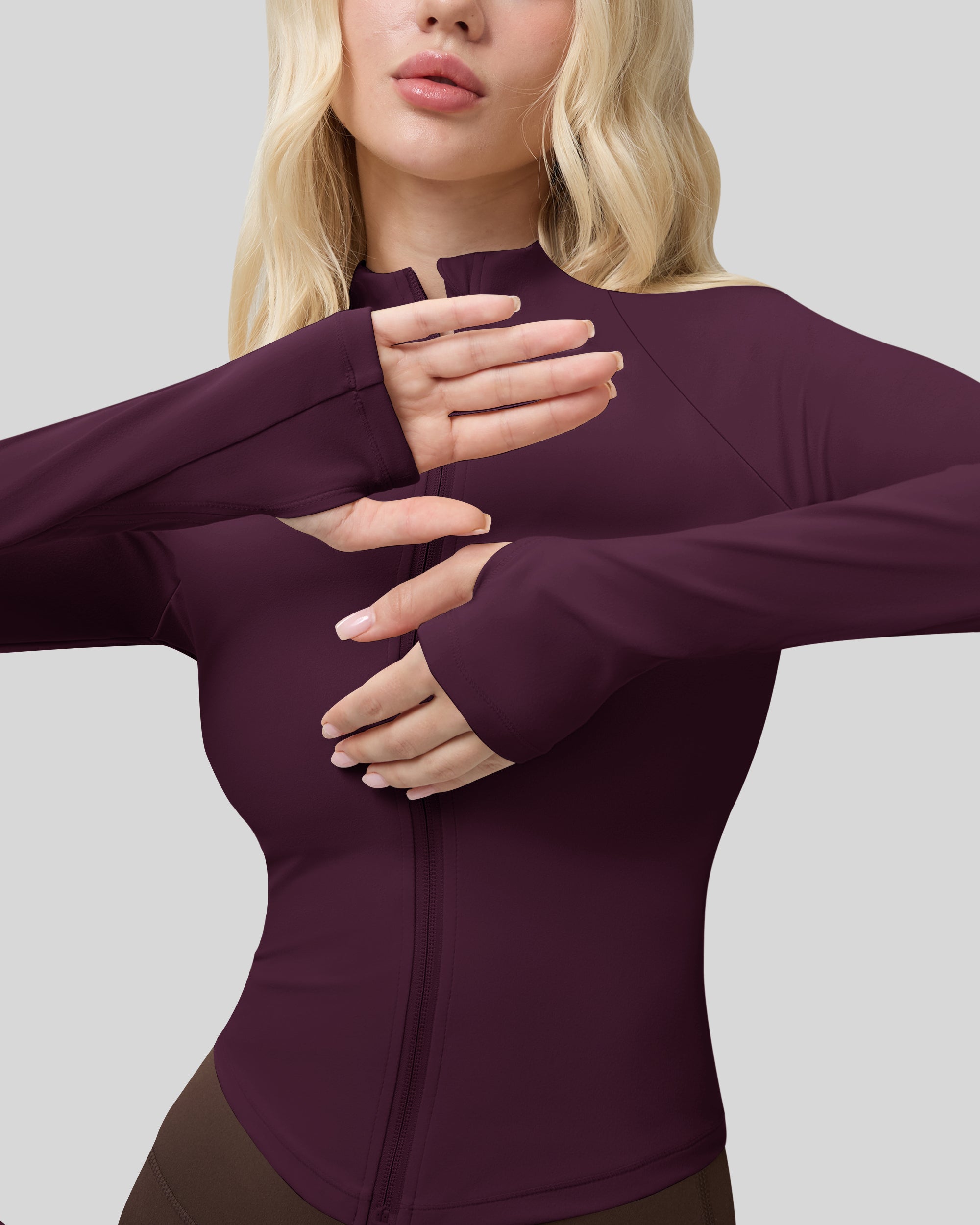 Workout Jackets for Woman Full Zip Up Gym Tops with Thumb Holes 262103
