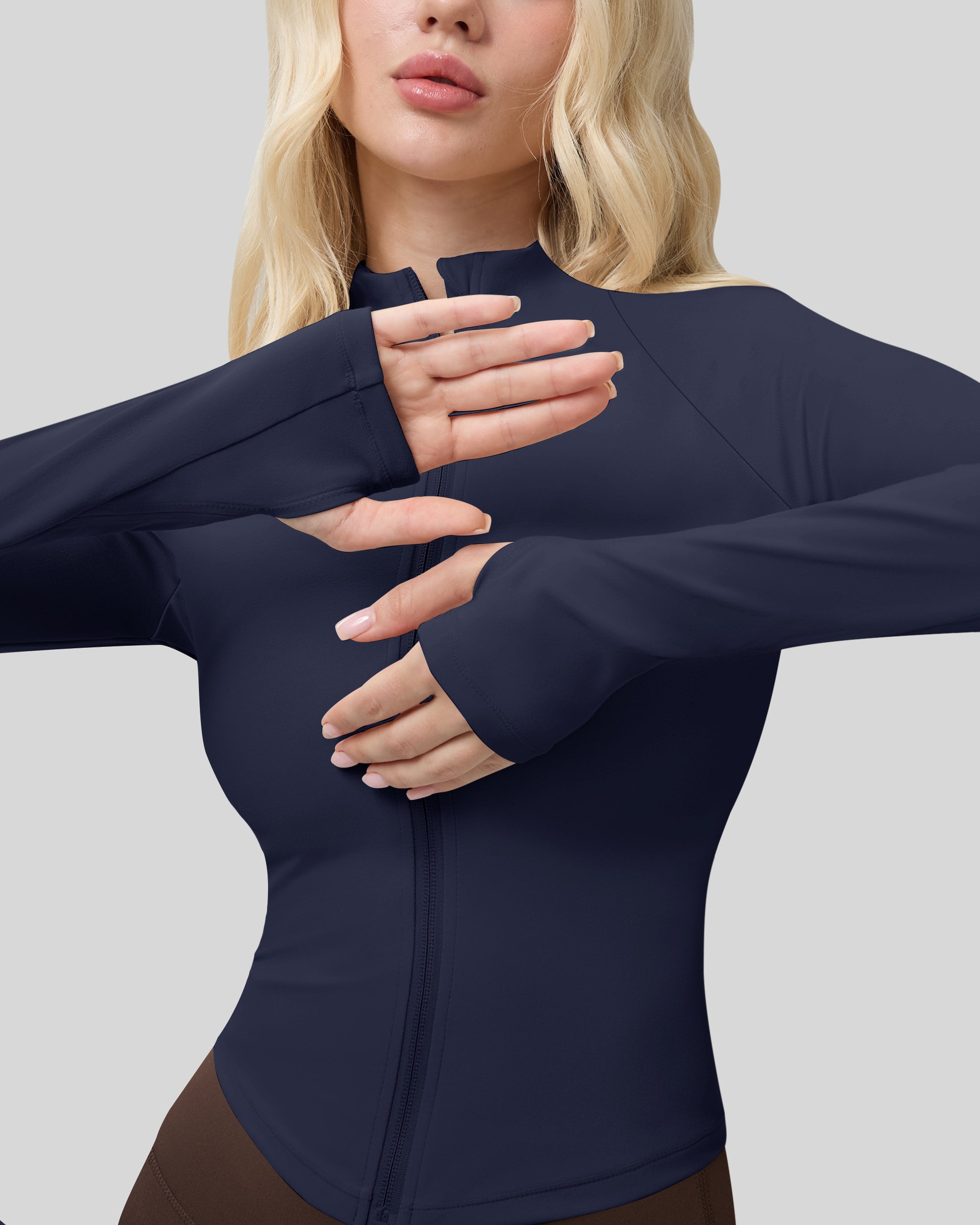 Workout Jackets for Woman Full Zip Up Gym Tops with Thumb Holes 262103