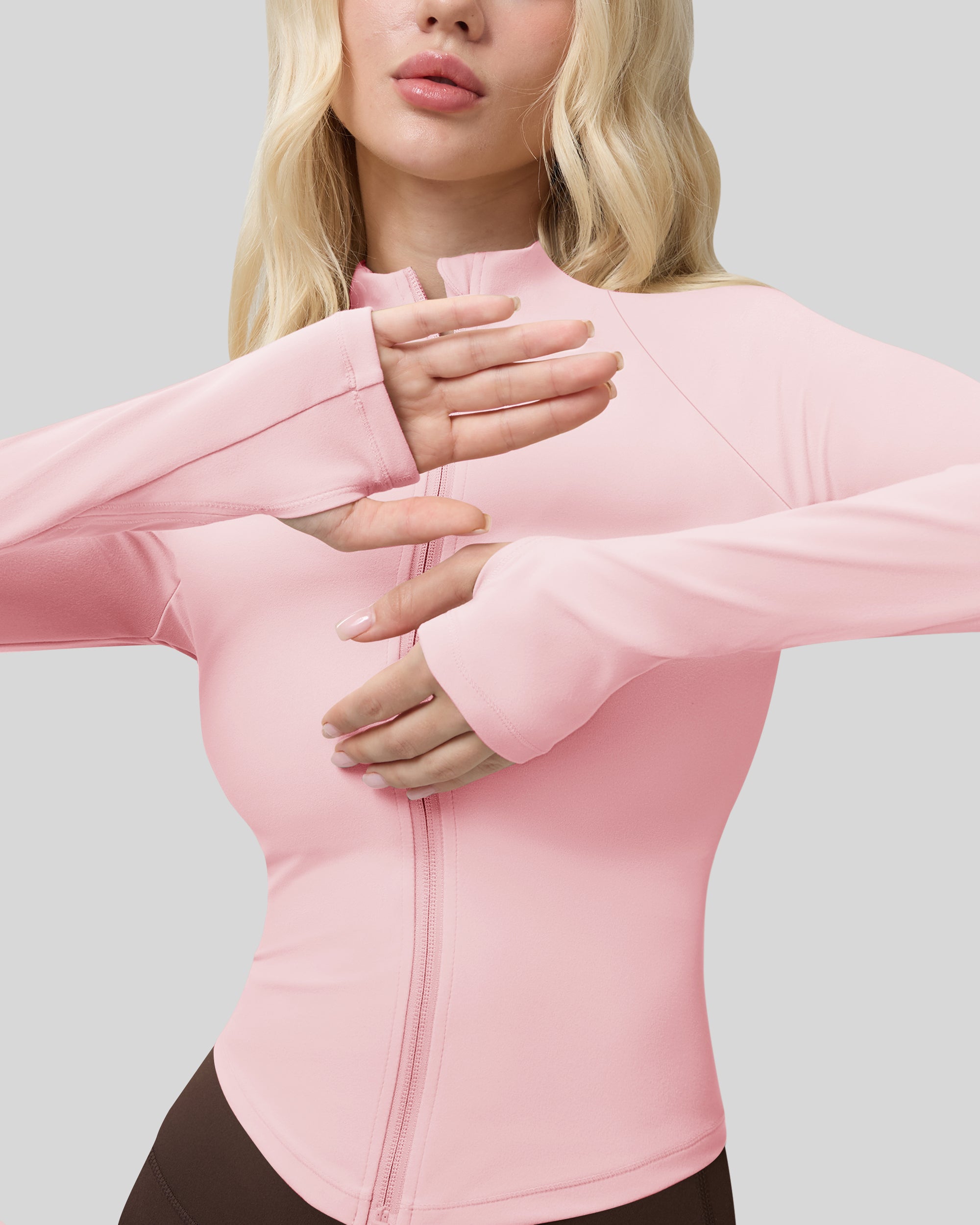 Workout Jackets for Woman Full Zip Up Gym Tops with Thumb Holes 262103