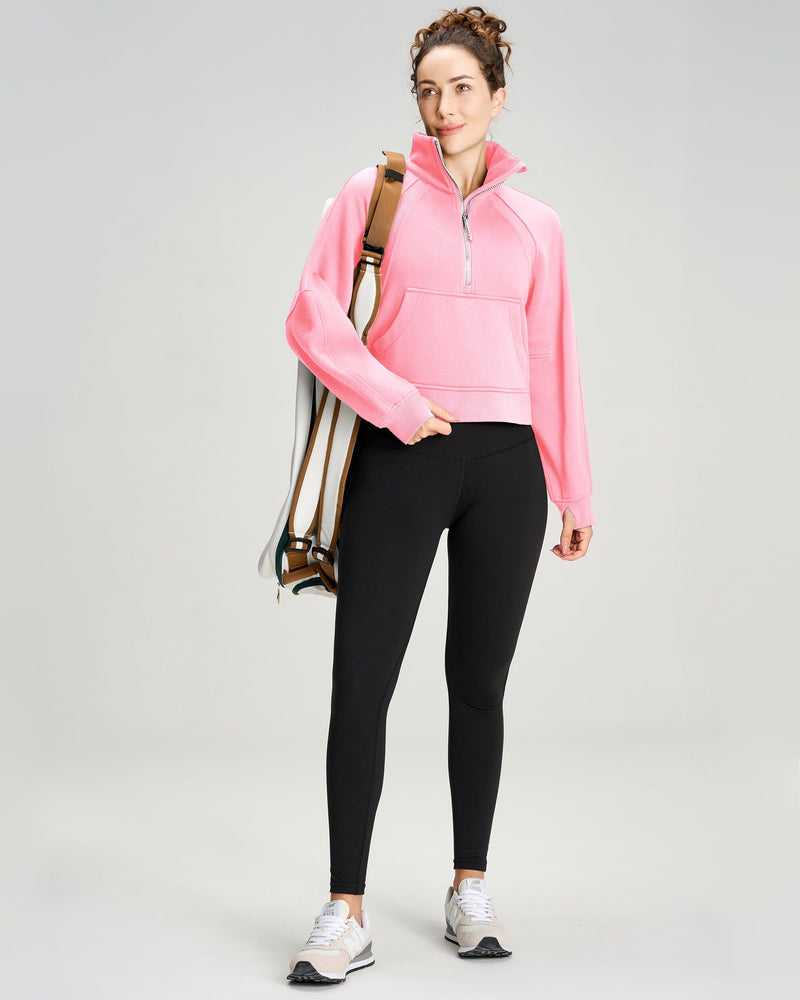 Half Zip Fleece Crop Sweatshirt