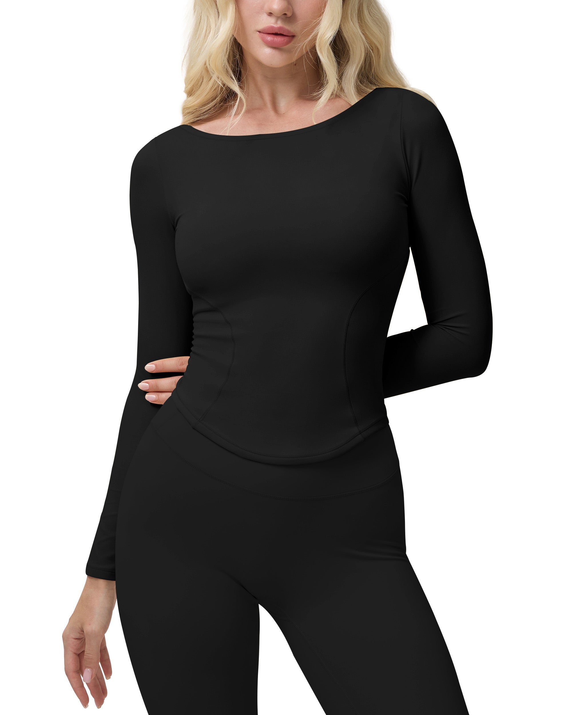 Queenie Ke Bareluxe Boat Neck Tops for Women Long Sleeve 254505