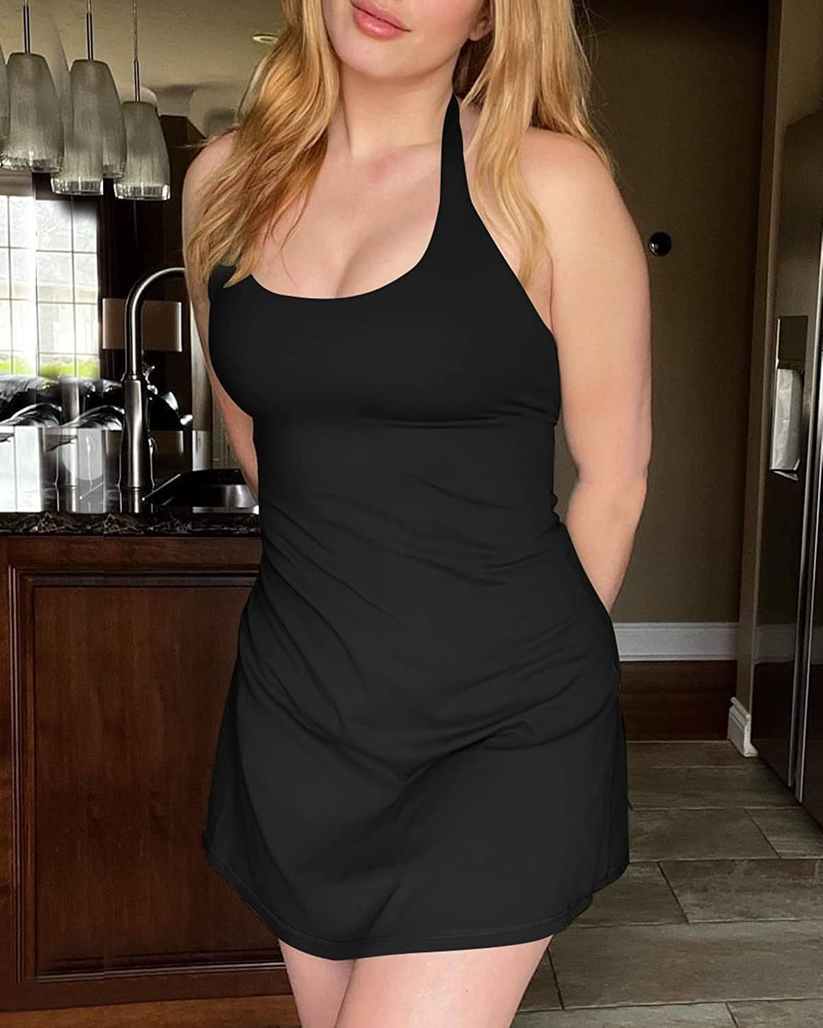 Tennis Dresses for Women Halter Neck Workout Dress with Built in Shor QUEENIEKE Tennis Dresses for Women Halter Neck Workout Dress with Built in Shor QUEENIEKE