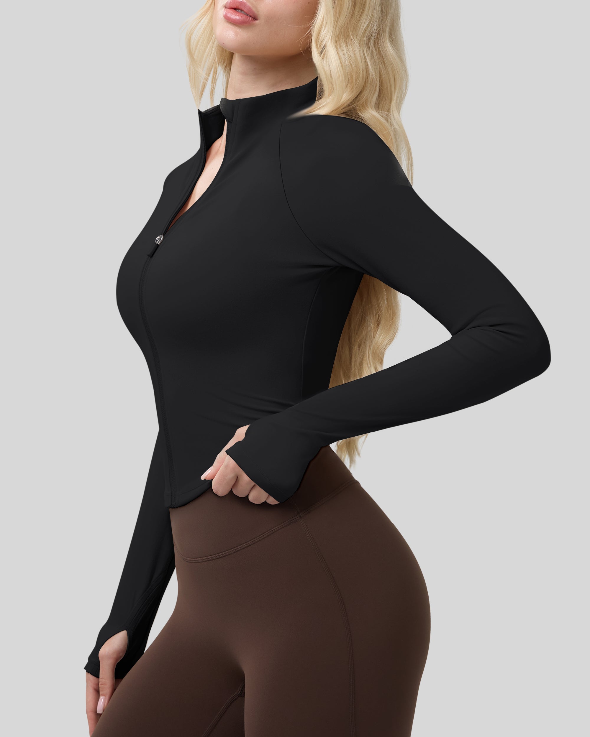 Workout Jackets for Woman Full Zip Up Gym Tops with Thumb Holes 262103