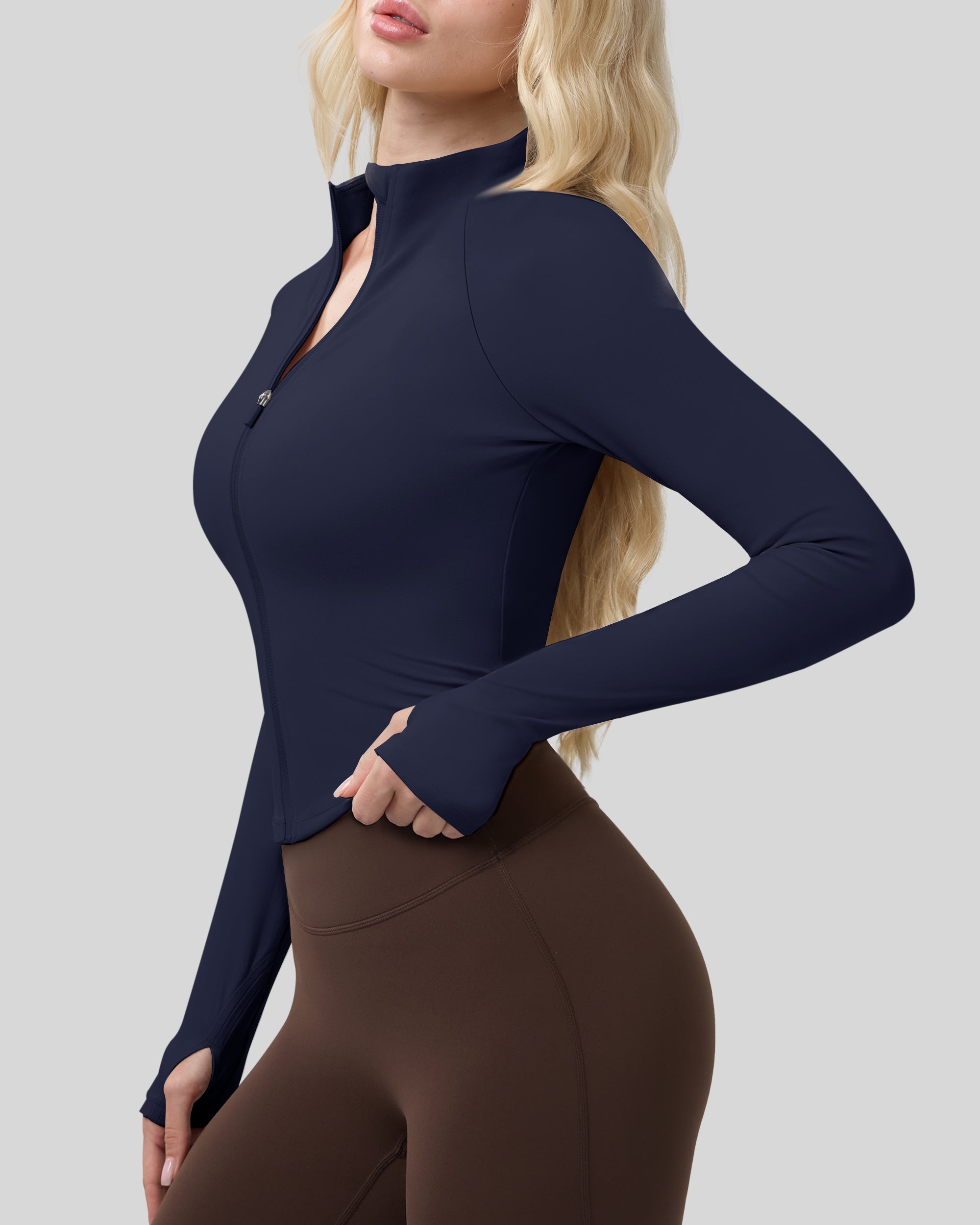 Workout Jackets for Woman Full Zip Up Gym Tops with Thumb Holes 262103