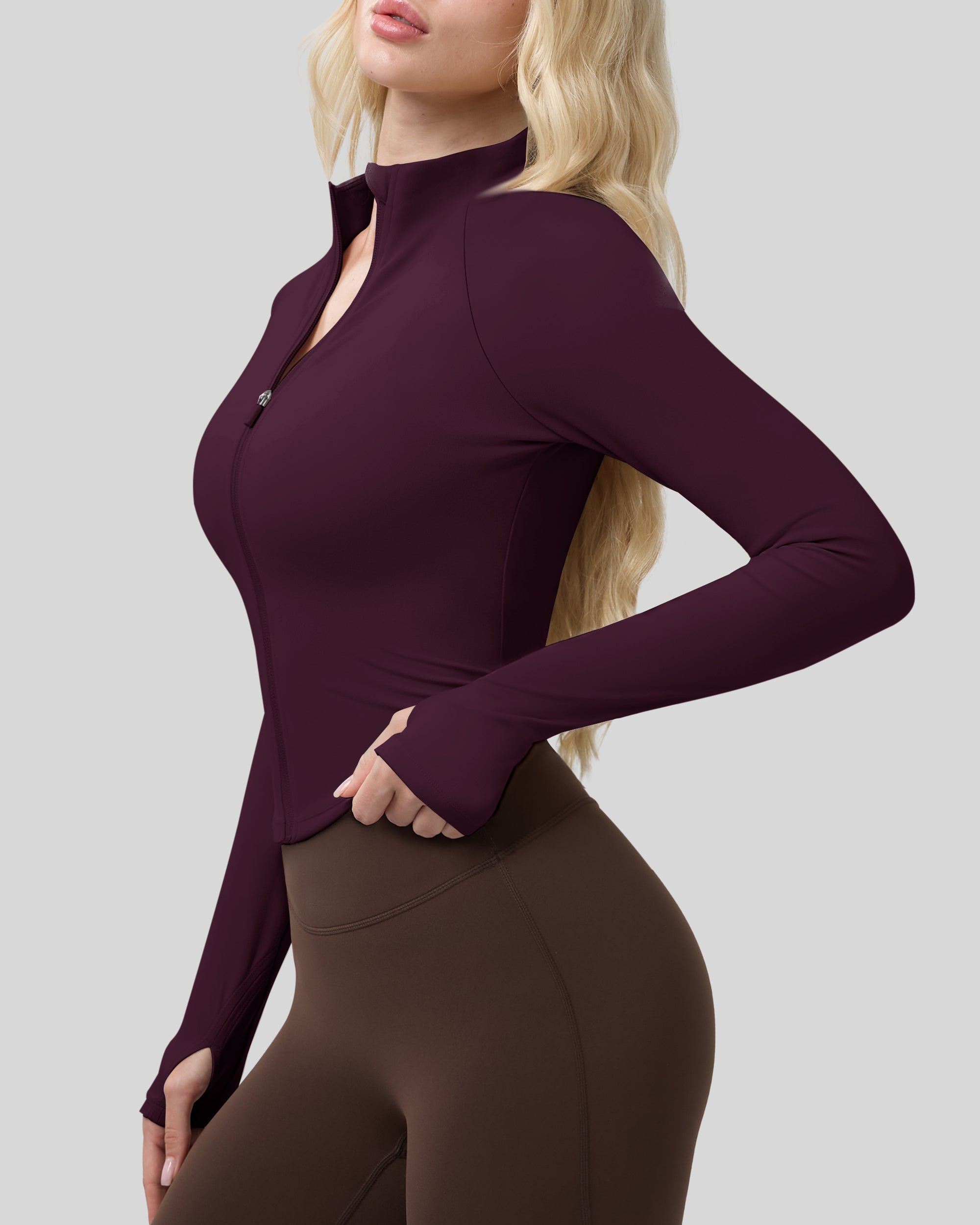 Workout Jackets for Woman Full Zip Up Gym Tops with Thumb Holes 262103