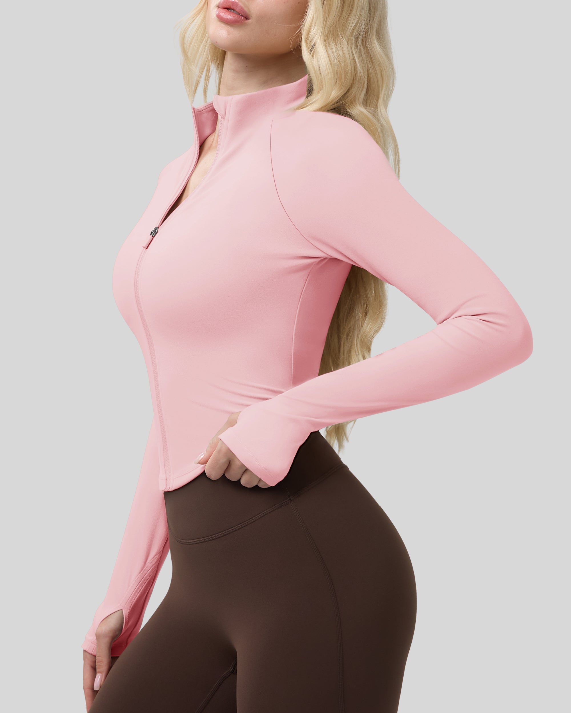 Workout Jackets for Woman Full Zip Up Gym Tops with Thumb Holes 262103